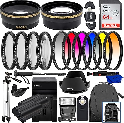 Ultimaxx Kit de accesorios de 2.638 in para Nikon D850, D810, D7200, D7500, D780, D750, D610 con lente AF-S DX NIKKOR 0.709-5.512 in f/3.5-5.6G ED