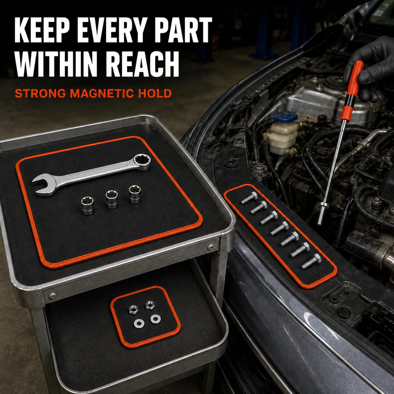 3-Piece Magnetic Tool Mat Set with Pickup Tool for Mechanics — Amazon image 4