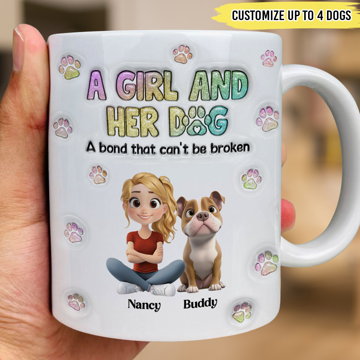 Taza personalizada Wrappiness Dog Mom 11 oz cerámica miniatura 7