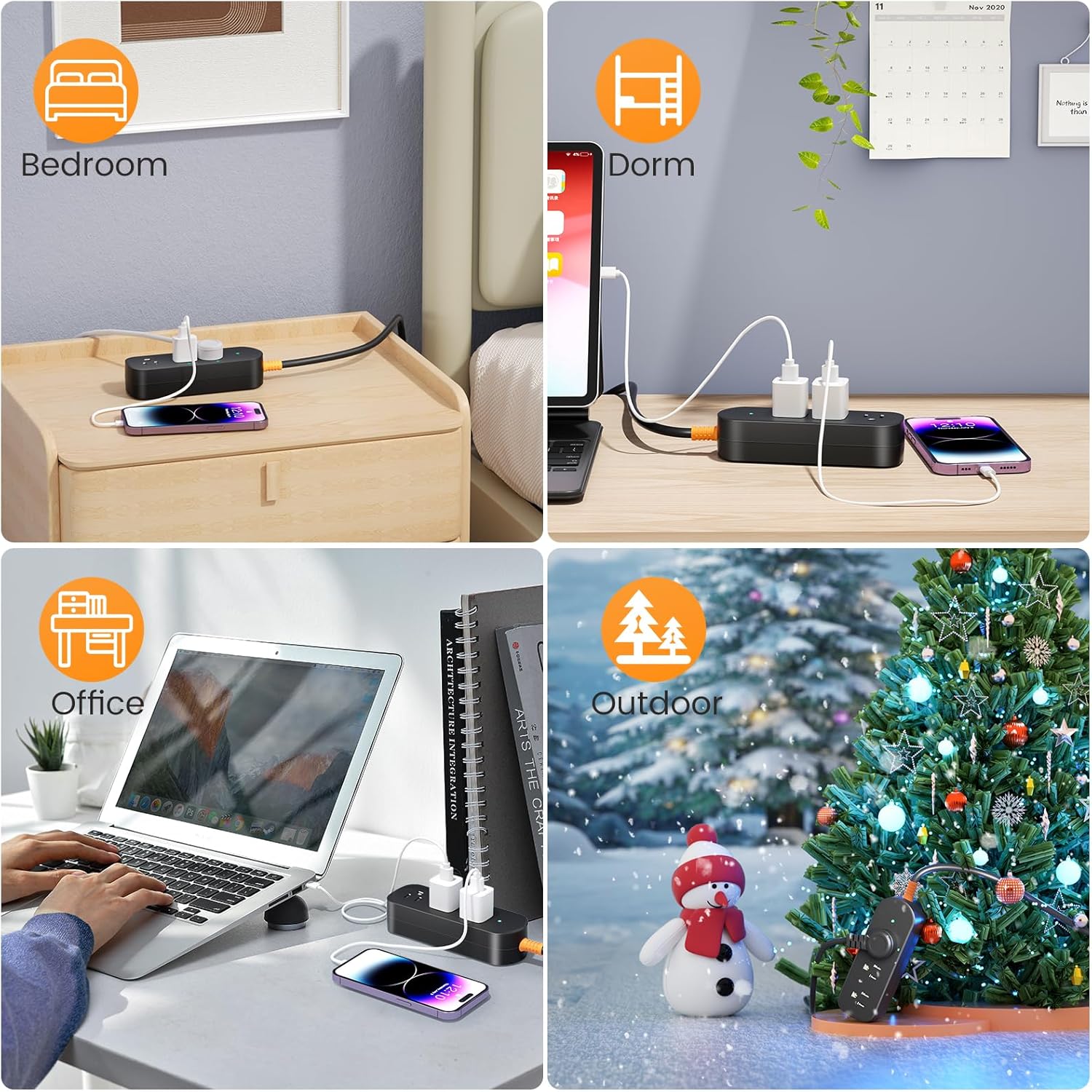 Short Extension Cord, 3 Outlets 3ft Extension Cord, 1875W Weatherproof Small Surge Protector, Mountable Small Extension Cord for Home, Outdoor, Travel.