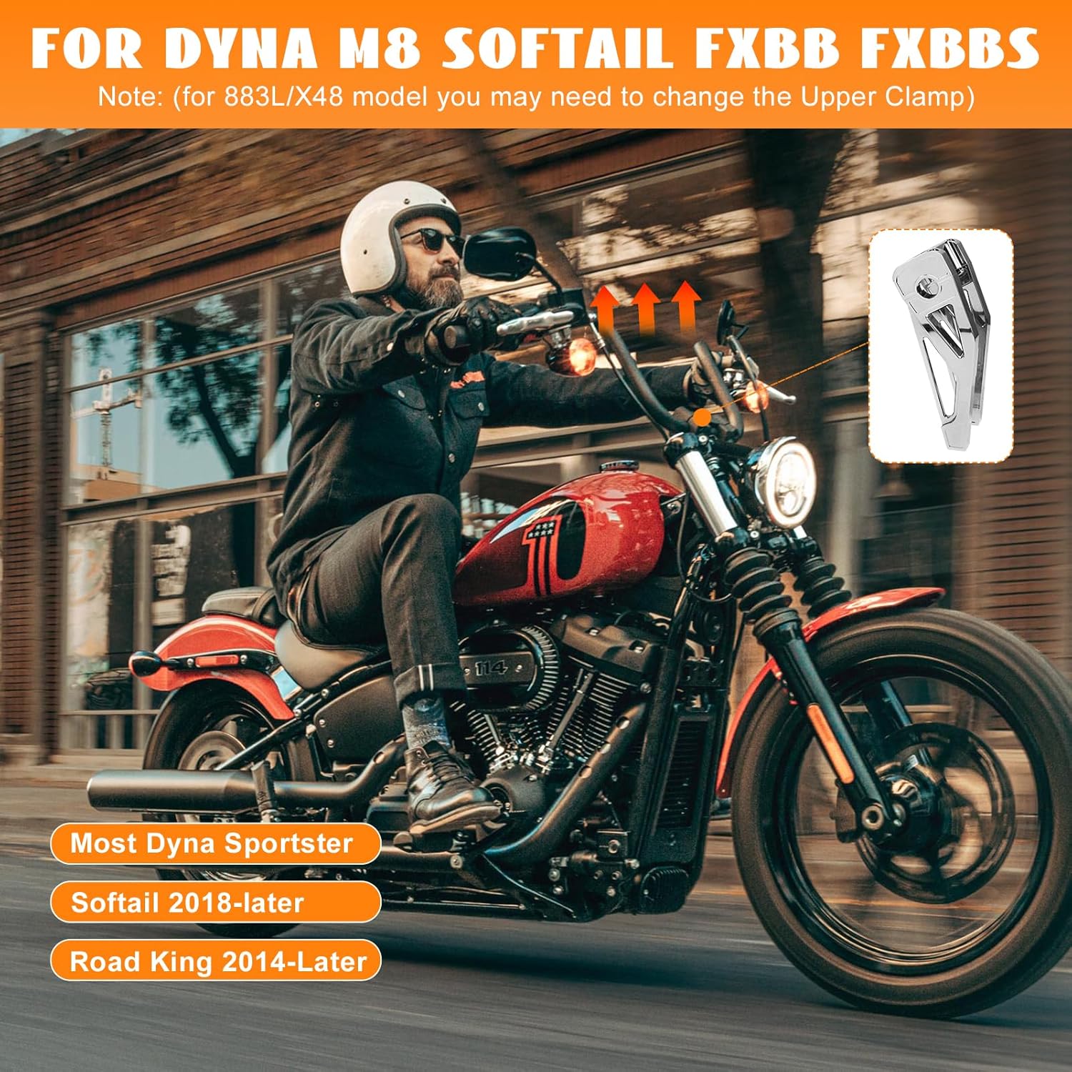 8" Tall Pullback Handlebar Risers 1" Clamping CNC One-Piece Chrome Fit for Harley Dyna Sportster M8 Softail Street Bob Low Rider ST Standard FXST FXBB FXBBS FXLRS FXLRST 2018-2024