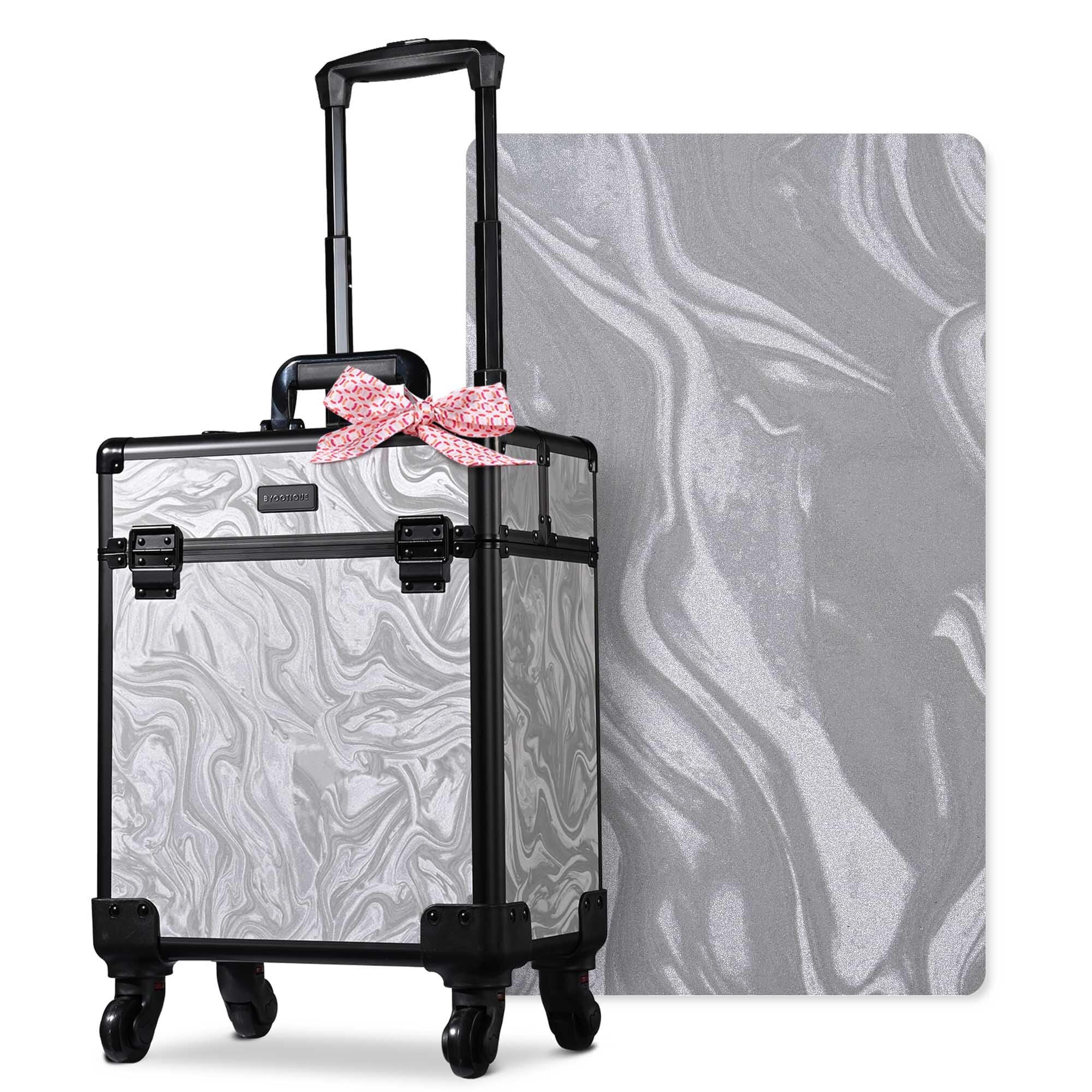 BYOOTIQUE Rolling Makeup Cart on Wheels Hairdressing Brush Bags Hair Tool Travel Suitcase For Nail Bar Studio Cosmetology Beautician Hairstylist