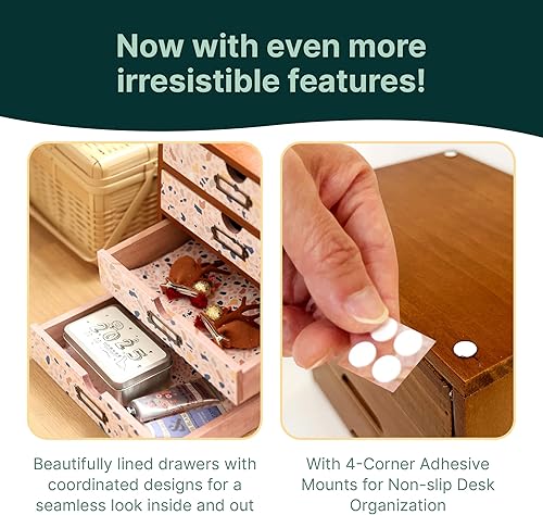Miniatura 7 de Organizador de escritorio de madera con patrón de terrazo, almacenamiento de escritorio de 4 cajones, gabinete de madera moderno y rústico para
