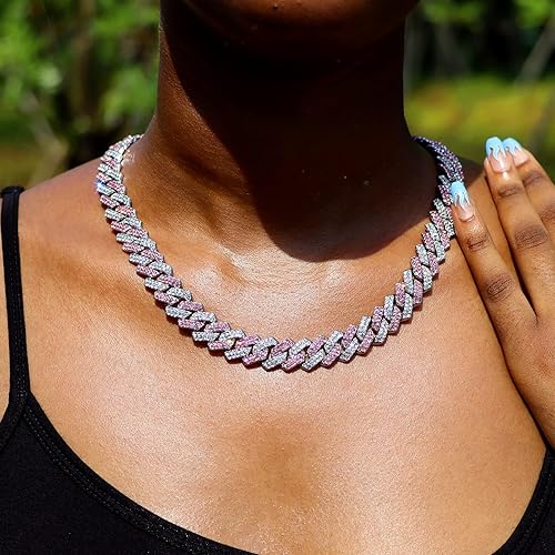 Miniatura 5 de Cadena de eslabones cubanos de Miami chapada en plata para hombres y mujeres, collar cubano de Miami, cadena de diamantes para hombres, 0.551 in,