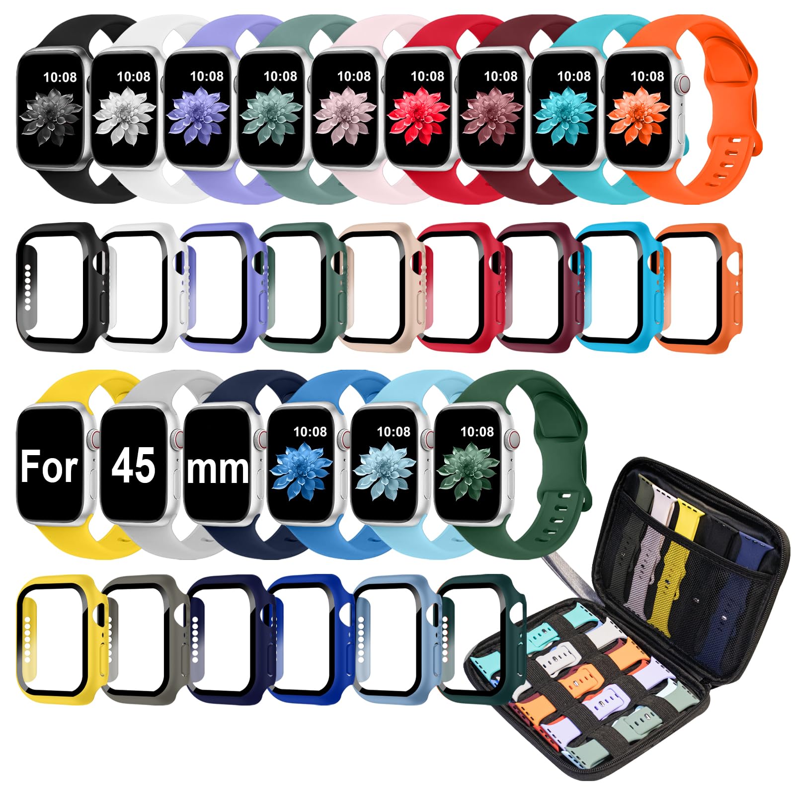 Photo 1 of 15 Pack Band Case Compatible with Apple Watch Bands 40mm 41mm 42mm 44mm 45mm 46mm Women Men, Watch Screen Protector Case&Organizer- (Compatible with Apple Watch 45MM Series 9/8/7)