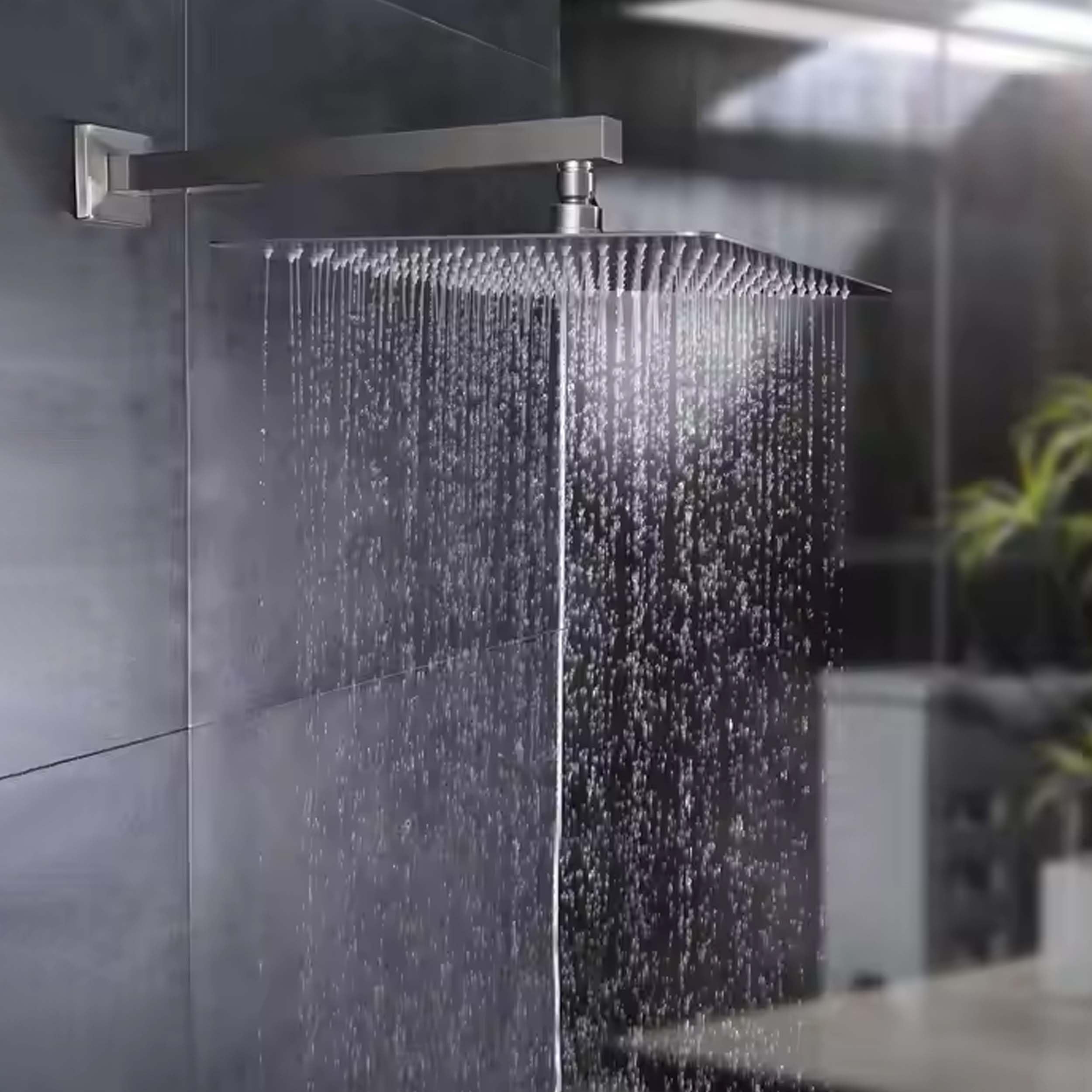 Ruhe® Ultra Sleek 304-Grade Stainless Steel Overhead Shower | 12x12 inches Rain Shower for Bathroom | Powerful Square Showerhead with Easy-to-Clean Silicone Nozzles | Without Arm