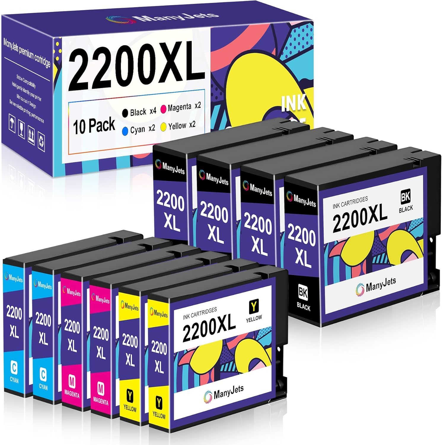 10 Pack 2200XL Compatible Ink Cartridge Replacement for Canon PGI-2200XL PGI2200 XL Ink Cartridges Work with MAXIFY iB4120 iB4020 MB5020 MB5120 MB5320 MB5420 Printer (4BK,2C,2M,2Y,10-Pack)