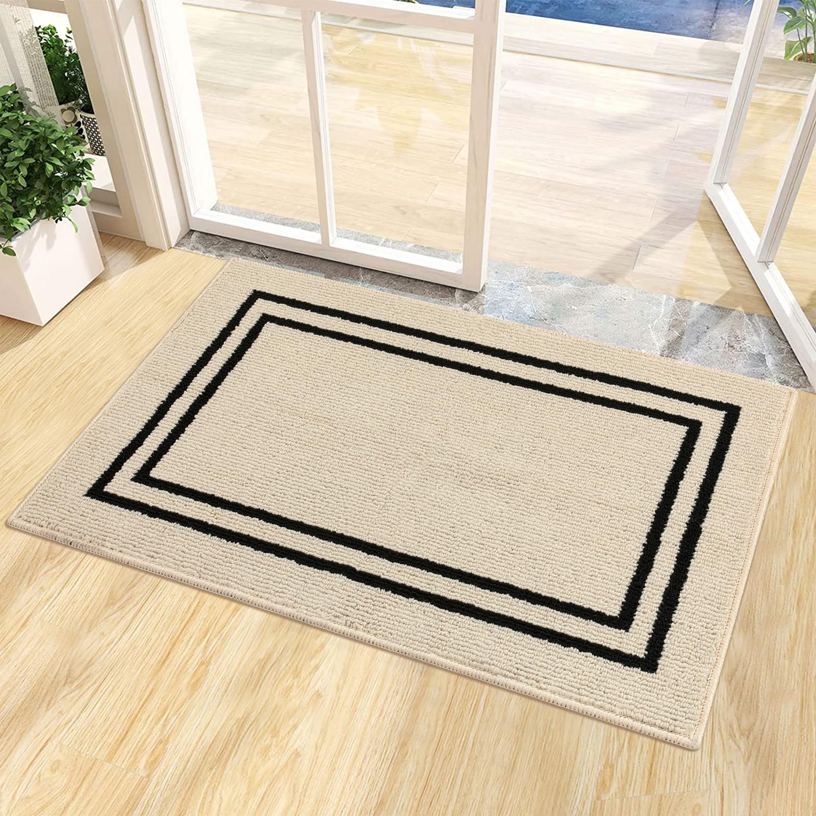 Indoor Door Mat, Front Back Outdoor Mat Rubber Backing, Low-Profile Entrance Rugs, Absorbent Resist Dirt Doormats Inside Doormat for Entryway-24 x36, Beige