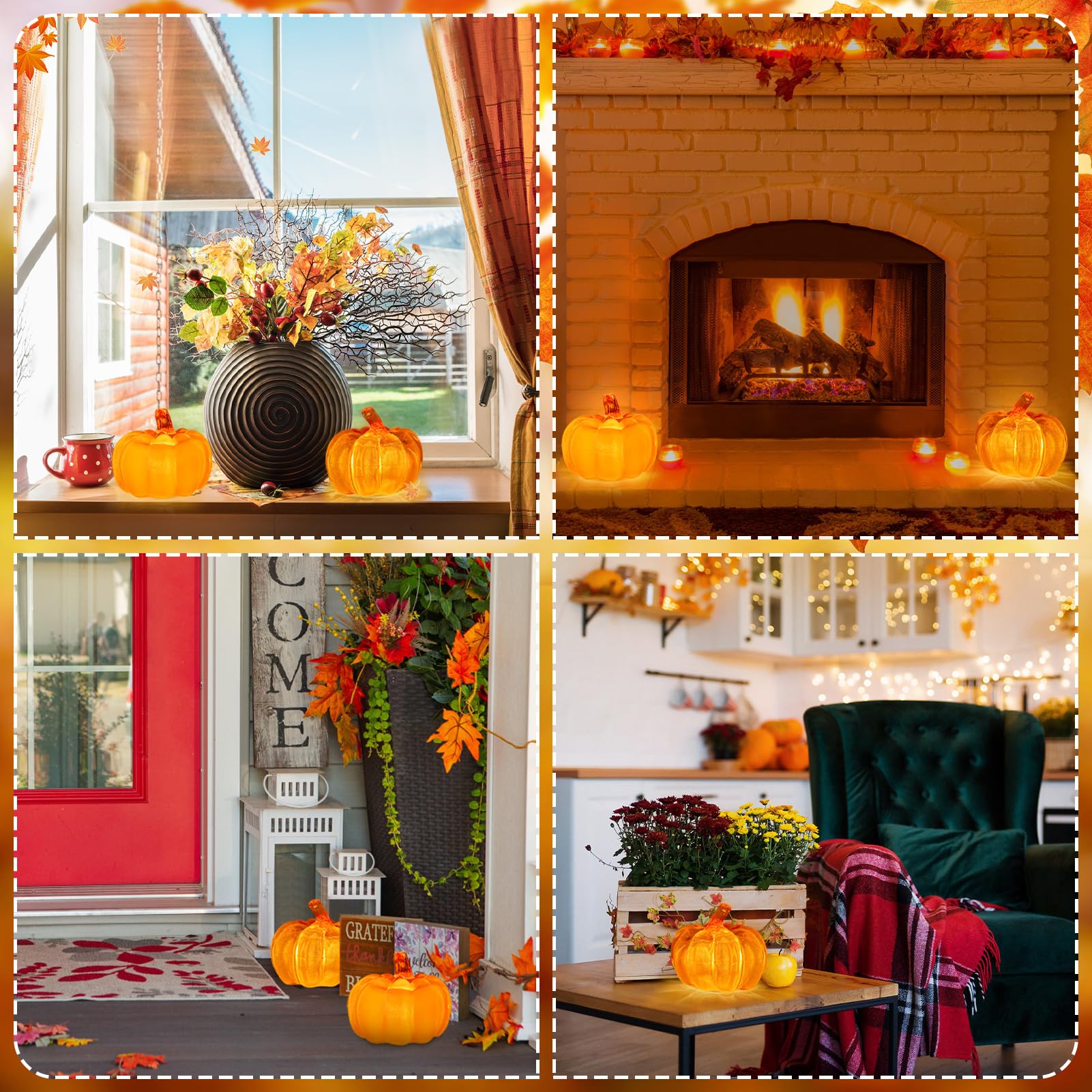 Decorazione autunnale a forma di zucca con luce LED, confezione da 4 lanterne di Halloween, decorazione autunnale, zucca, Halloween, decorazione in autunno, decorazione per la tavola, festa del