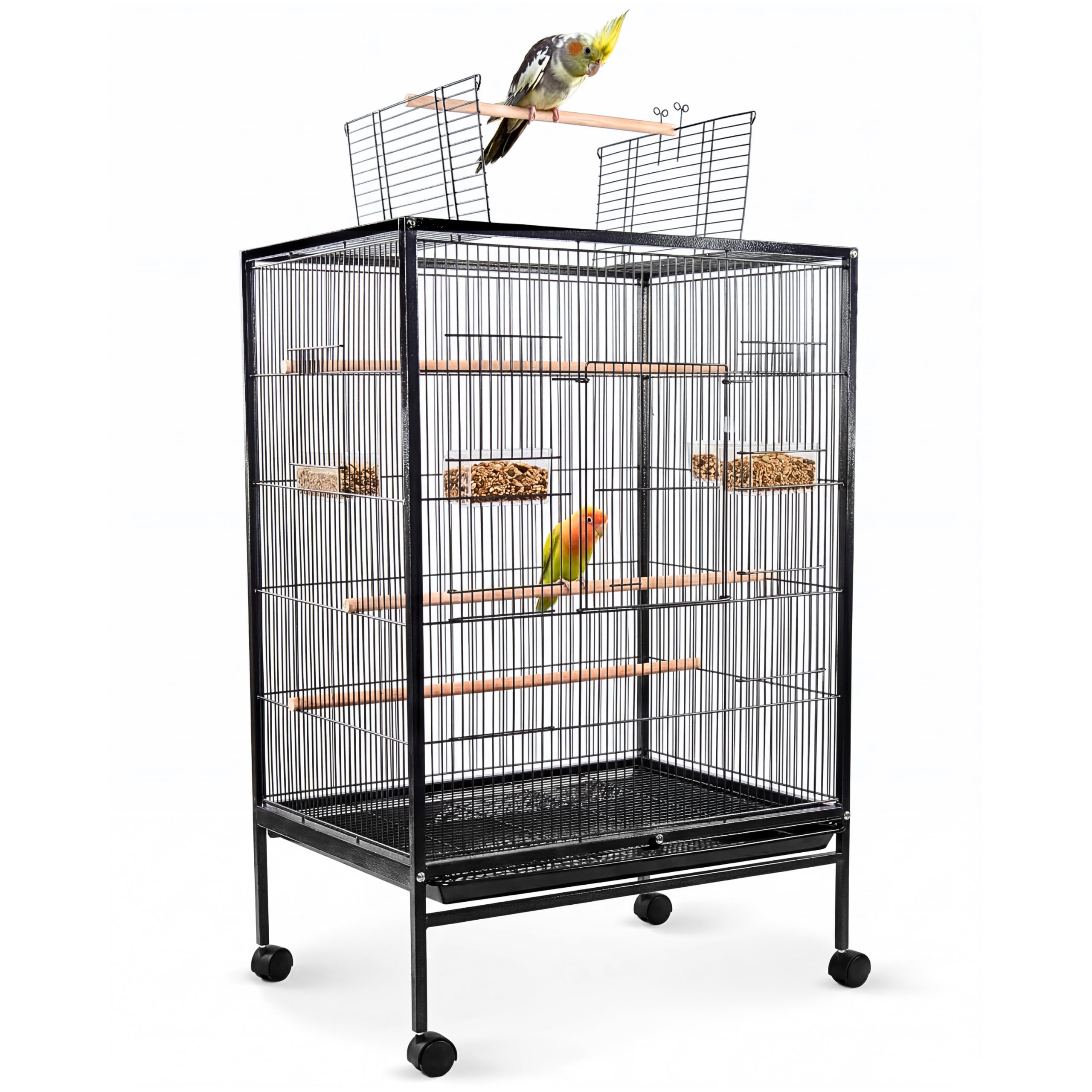 Mobiclinic®, Vogelkäfig, XL, Transporträder, Bremsen, Öffnung nach Oben, Herausnehmbares Tablett, 8 Türen, Großformat, 95x43x61,5 cm, Futterstellen, Tränken, Sitzstangen, Ruhebarsch, NINFA