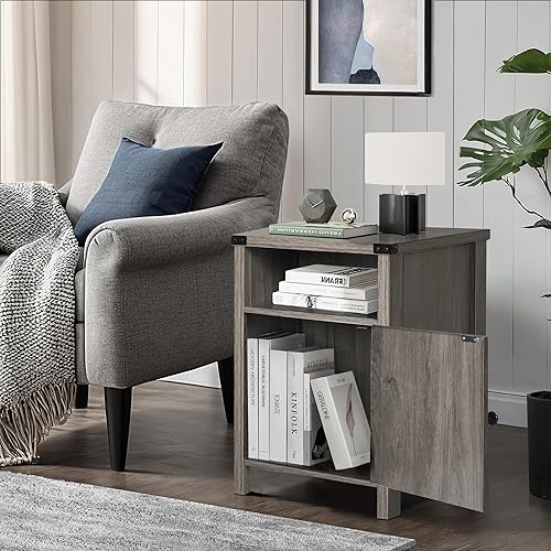 Miniatura 72 de Catrimown Mesa auxiliar de granja, juego de 2 mesitas de noche, mesita de noche rústica con puerta de granero y estante de almacenamiento, mesa