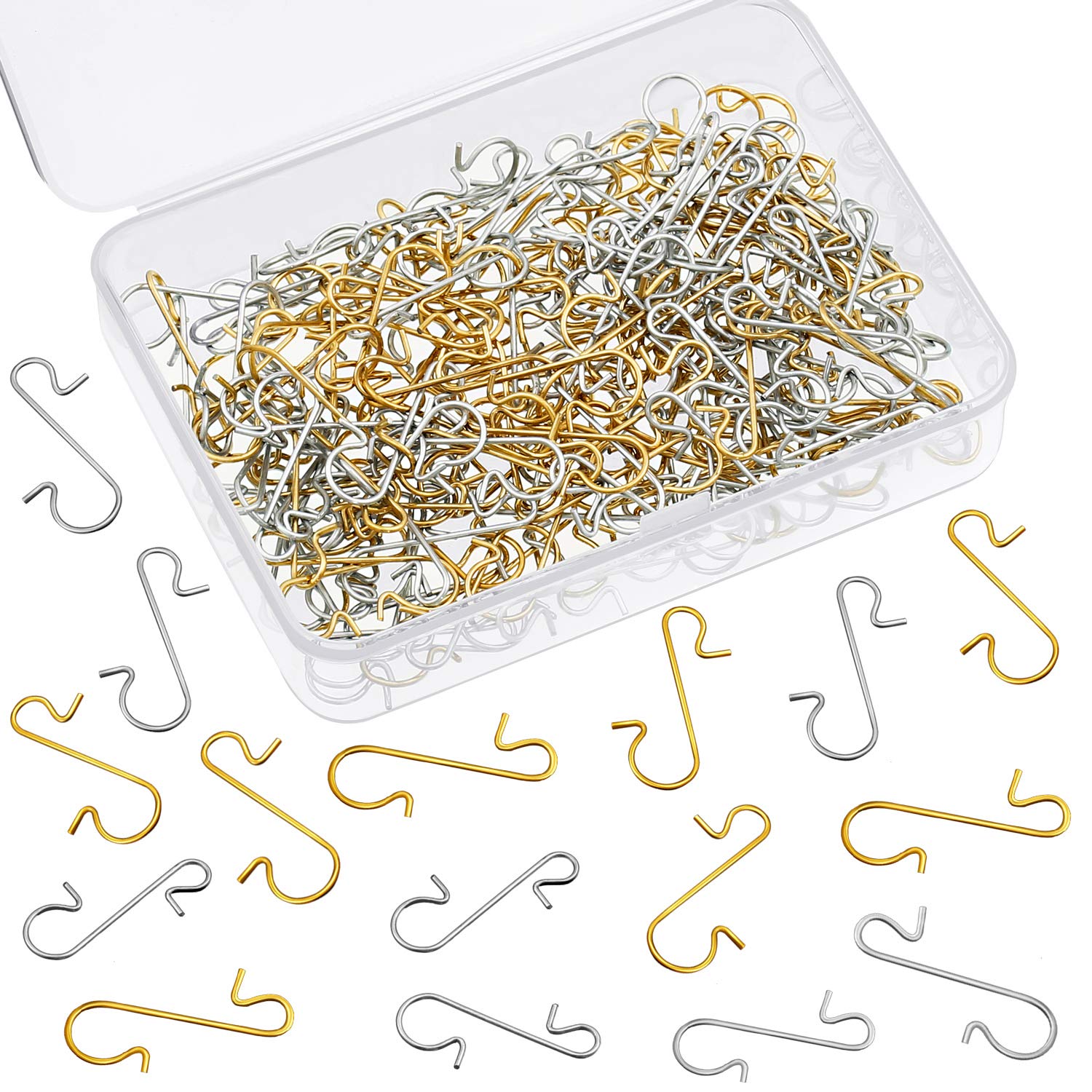 Tatuo Xmas Ornament Hooks Metal Wire Hooks Ornament Hangers with Storage Box for Christmas Tree Decoration (Gold and Silver, 201)