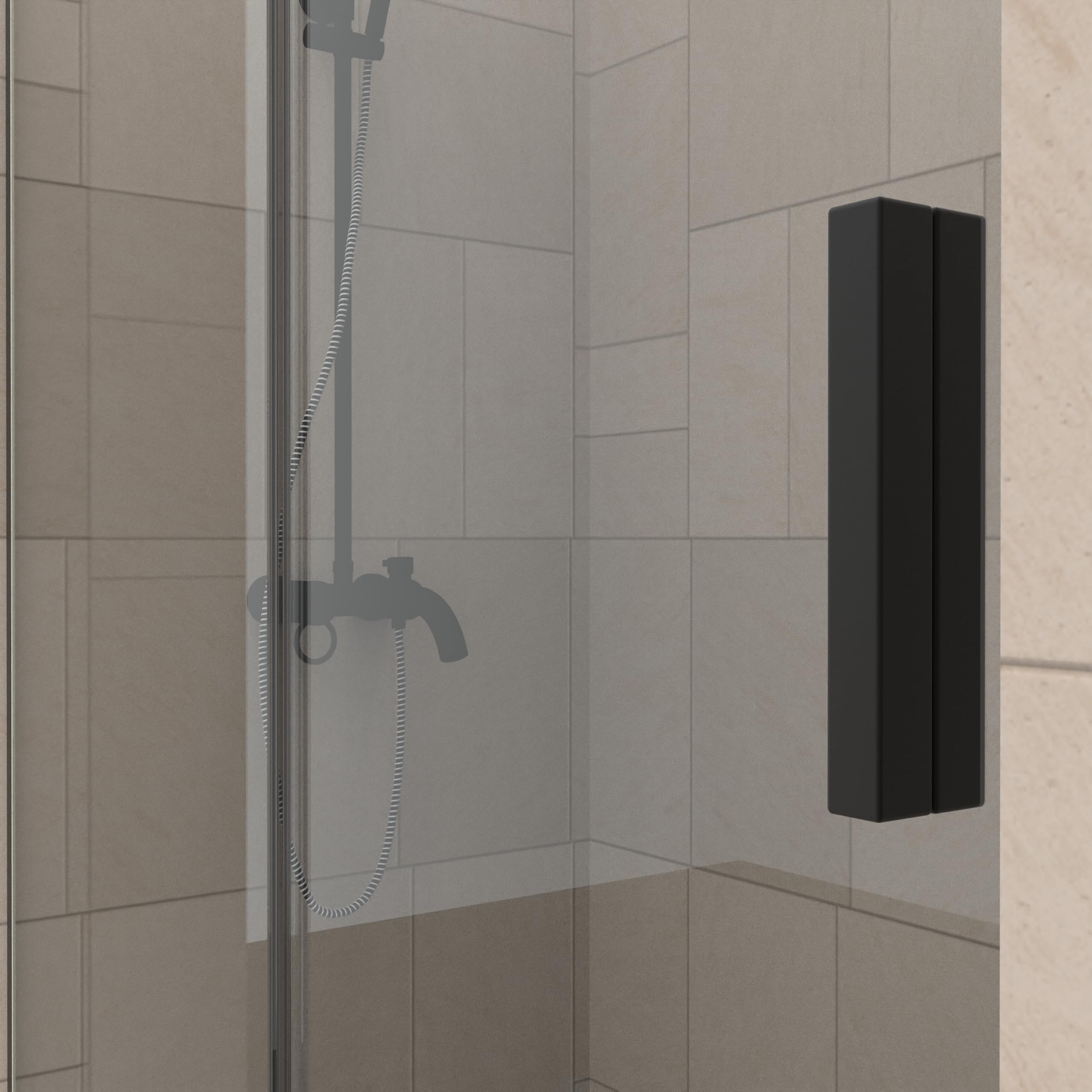 Mampara Ducha Frontal Corredera Lux Fijo+Puerta-Ancho 155cm-Acabado Negro Mate-200cm Alto-Cristal templado 6mm antical-Cierre Reversible con Freno