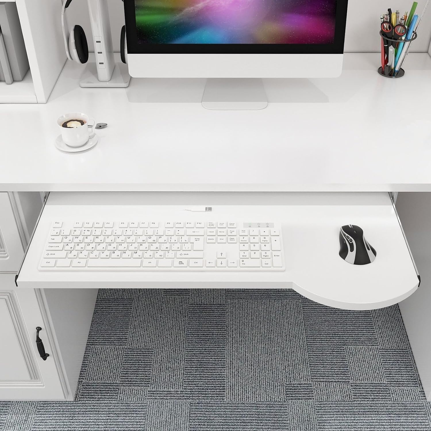 Tastaturschublade Ausziehbar Tastaturhalterung Schreibtisch Tastaturauszug Zur Montage Unter Dem Tisch,Höhenverstellbar,Holz Tastaturablage Für Tippen Bei Der Arbeit,Hause Oder Im Büro B,L60CM