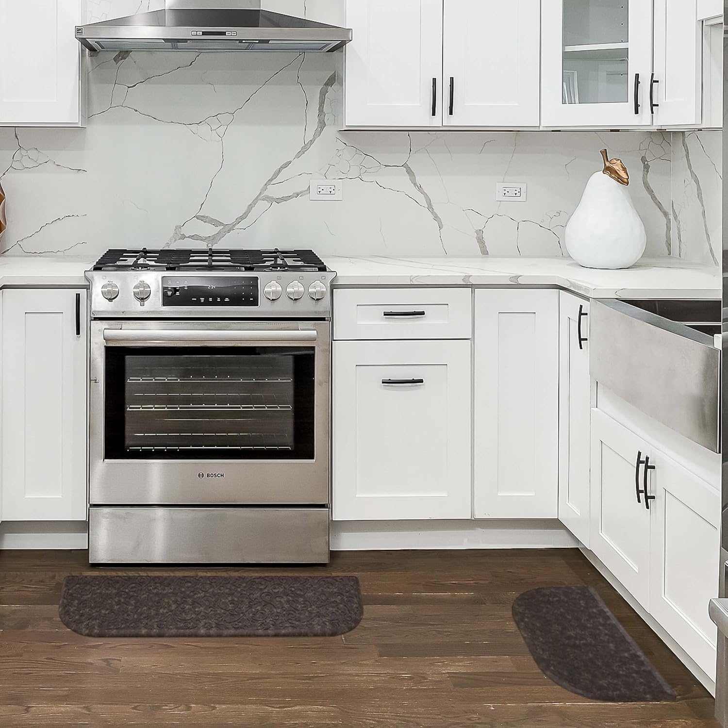 Dark Gray Foam Core Kitchen Mat Set, 17.5x48 and 17.5x28