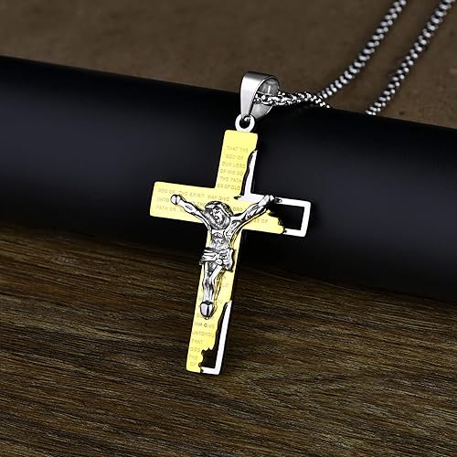 Miniatura 4 de YL Collar de cruz para hombre con dije de crucifijo de acero inoxidable, cadena Rolo de Jesucristo, joyería de oración, Metal