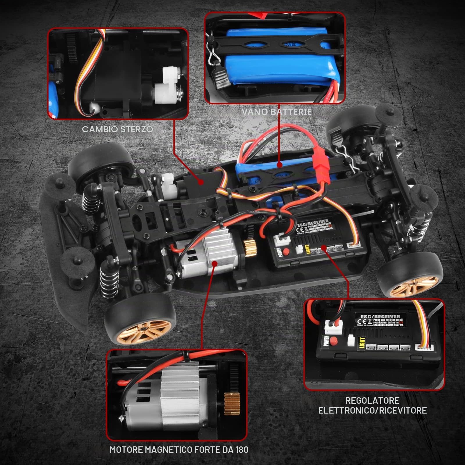 Goolsky Auto Telecomandato RC Drift Car 1/18 2.4GHz 4WD 30 km/h Motore RC180 Fortemente Magnetico RTR Ad Alta Velocità Ricaricabile Ecologico Auto Da Corsa Radiocomandato Per Bambini 2 batteria