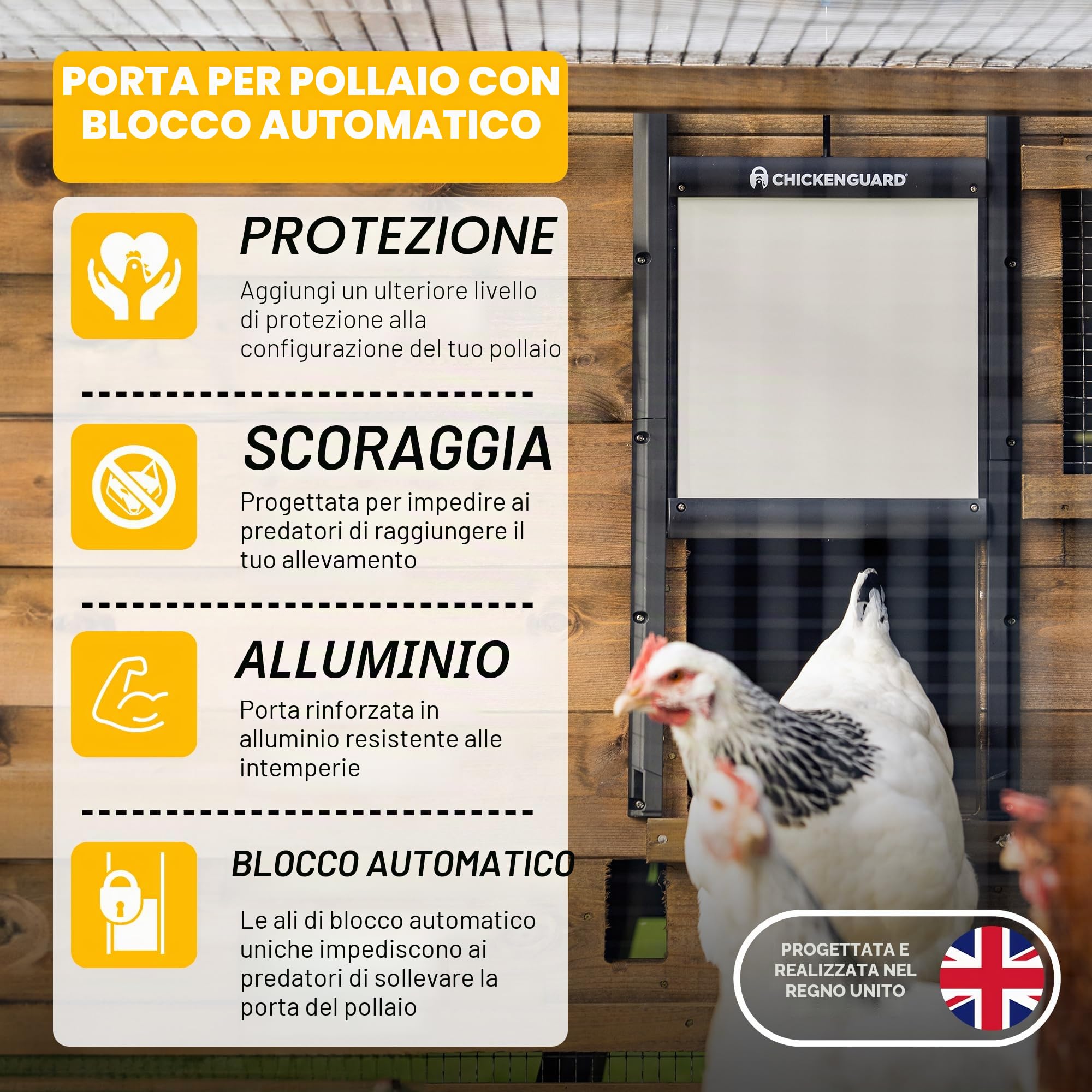 ChickenGuard Porta per pollaio a prova di predatore autobloccante, Chicken Run, Accessori per l'habitat del pollame (solo porta - senza motore)