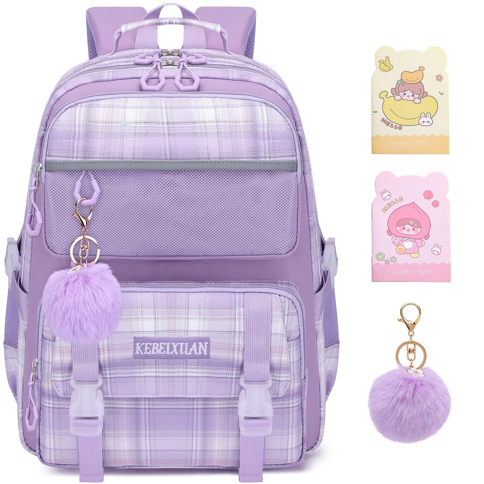 KEBEIXUAN Mochilas Escolares Niña, Personalizada Mochila Colegio Niña de 6 a 12 Años, Kawaii Ligeras Mochila de Niñas Escolar con Colgante