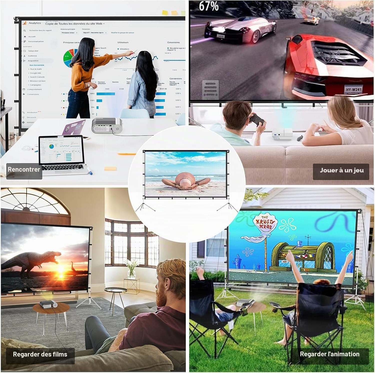 Vamvo Écrans de Projection - 120 Pouces - Support pliable, Écran portable, un choix idéal pour regarder des films de cinéma à la maison, au camping en plein air et d'autres activités de loisirs encore
