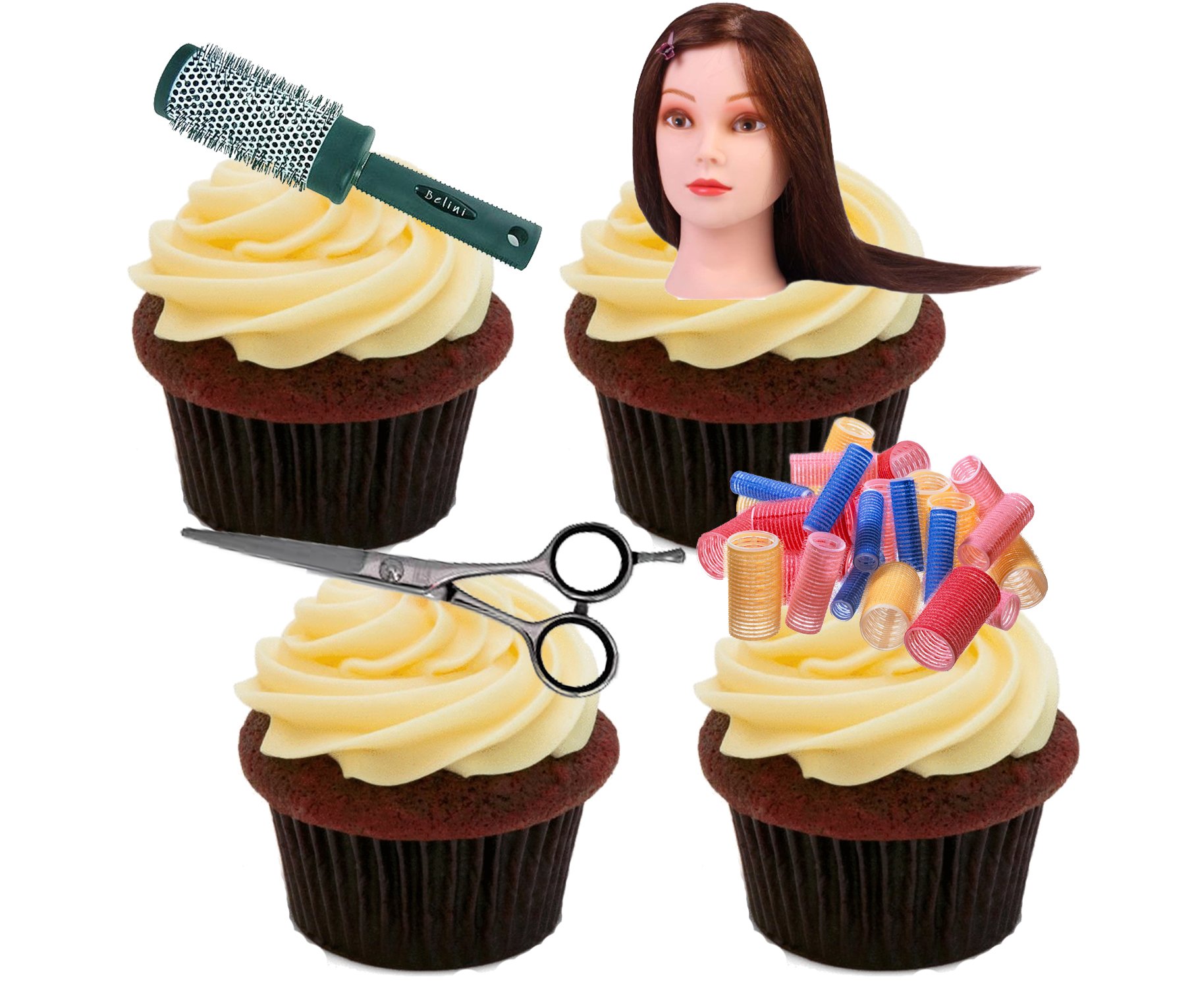 Made4you Hairdressing Edible Cupcake Toppers - Stand-Up Wafer Cake Decorations (Pack Of 24)