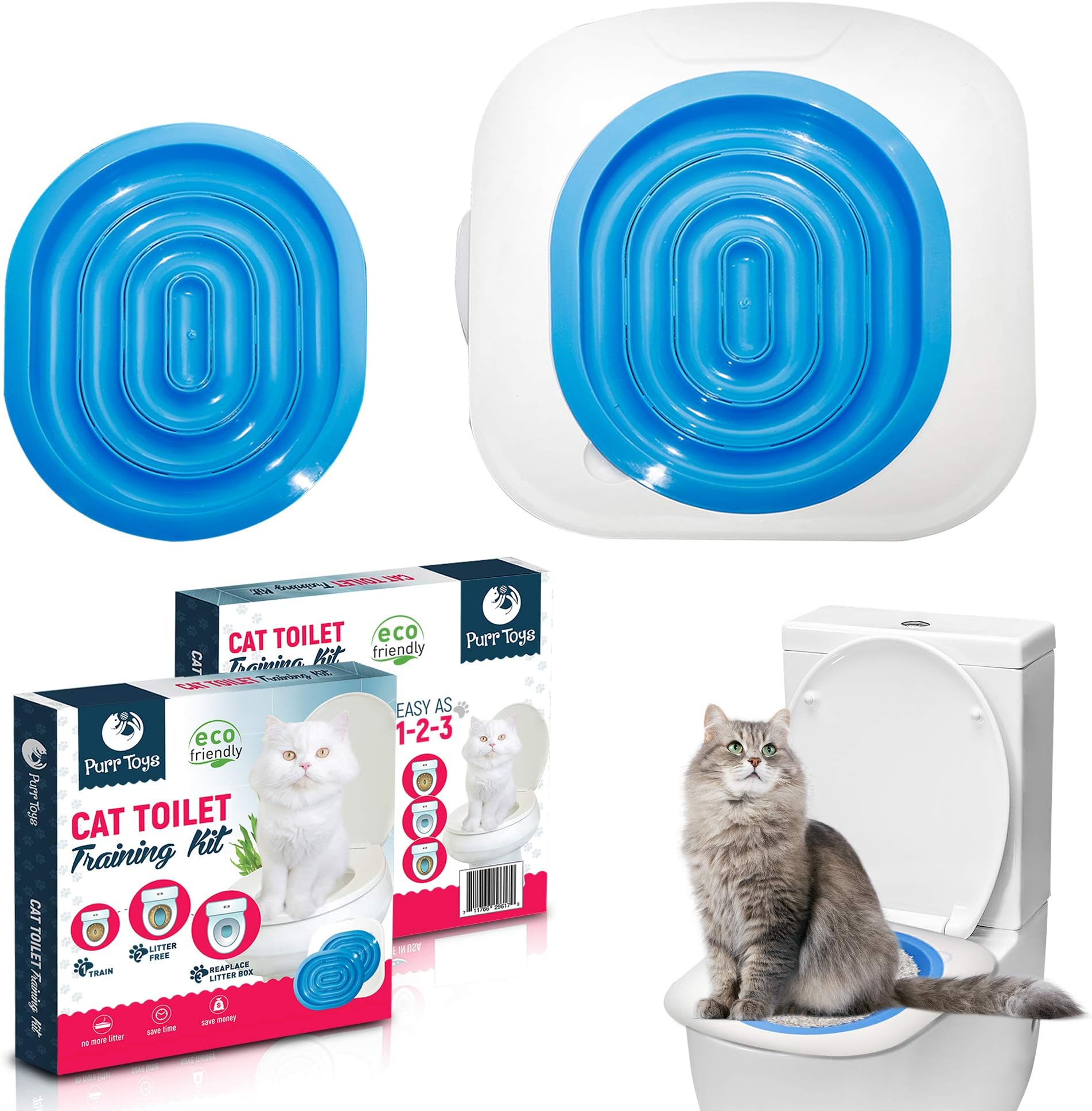 Purrtoys Cat Toilet Training Kit System – Clean, Convenient Disappearing Litter Box Toilet Seat for Animals, Pets, Kittens, kittys Loo