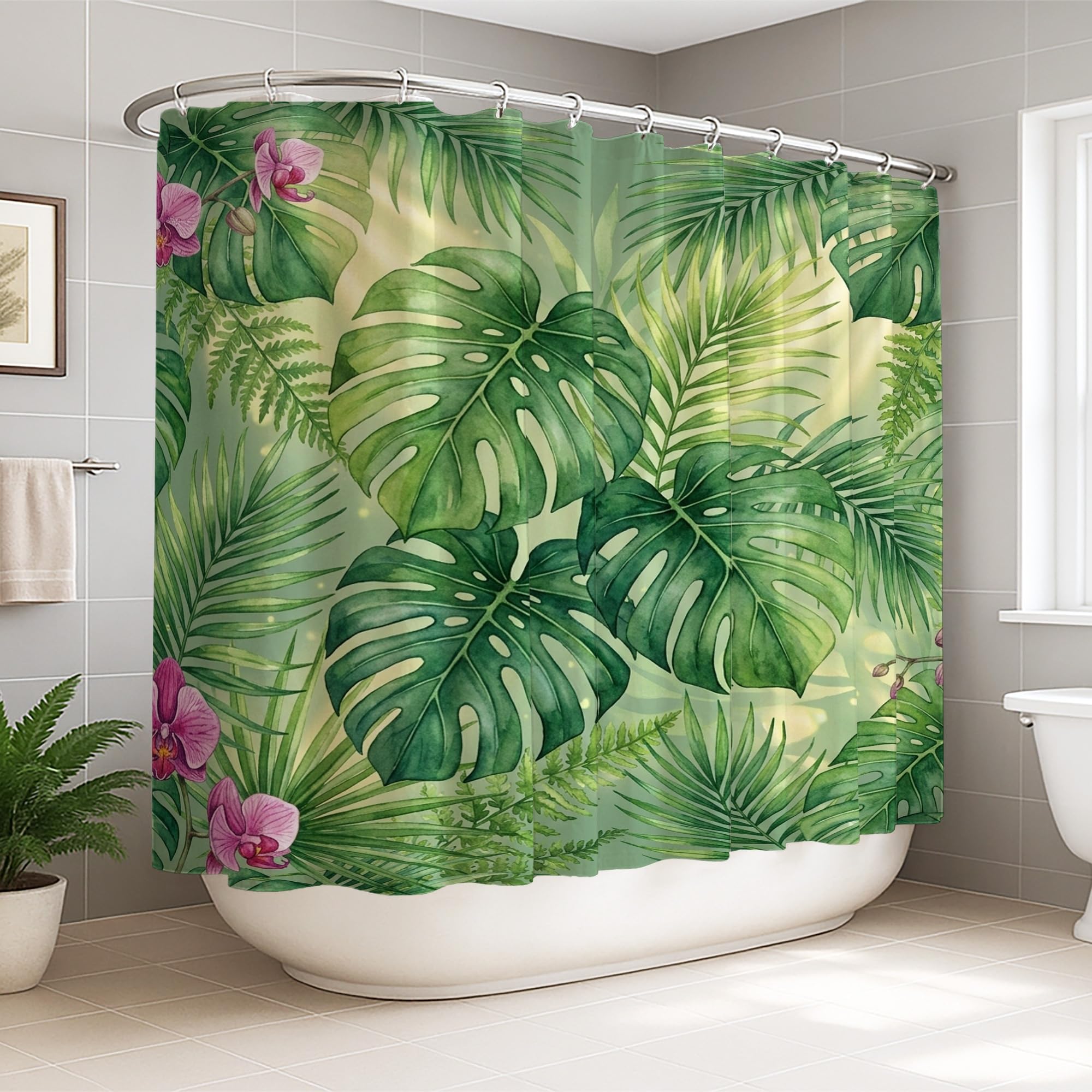 Monstera rideau de douche anti-éclaboussures grand format pour baignoire