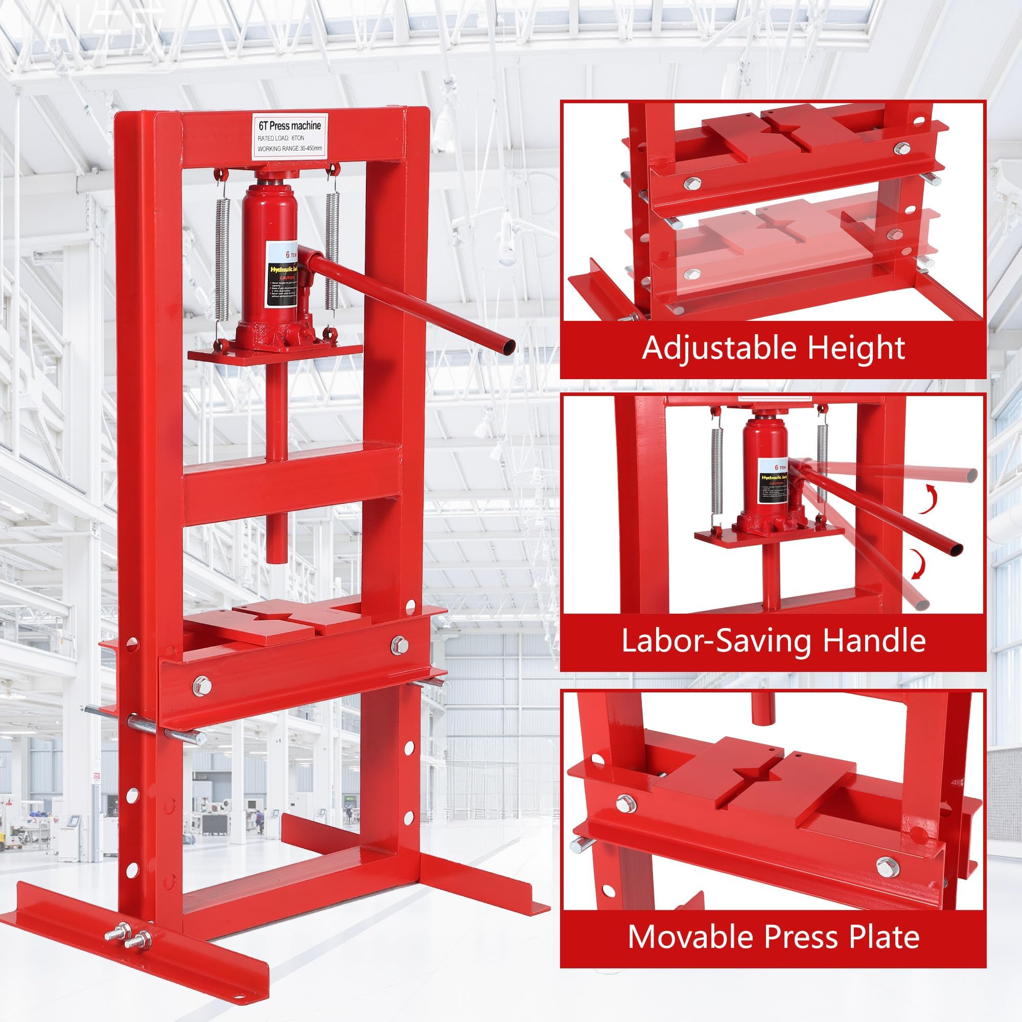 Garvee Pressa idraulica H-Frame da 12 tonnellate per officina - Struttura professionale in acciaio al carbonio - Piano di lavoro e piastre di pressatura - Valvola di sicurezza per cuscinetti, metalli,