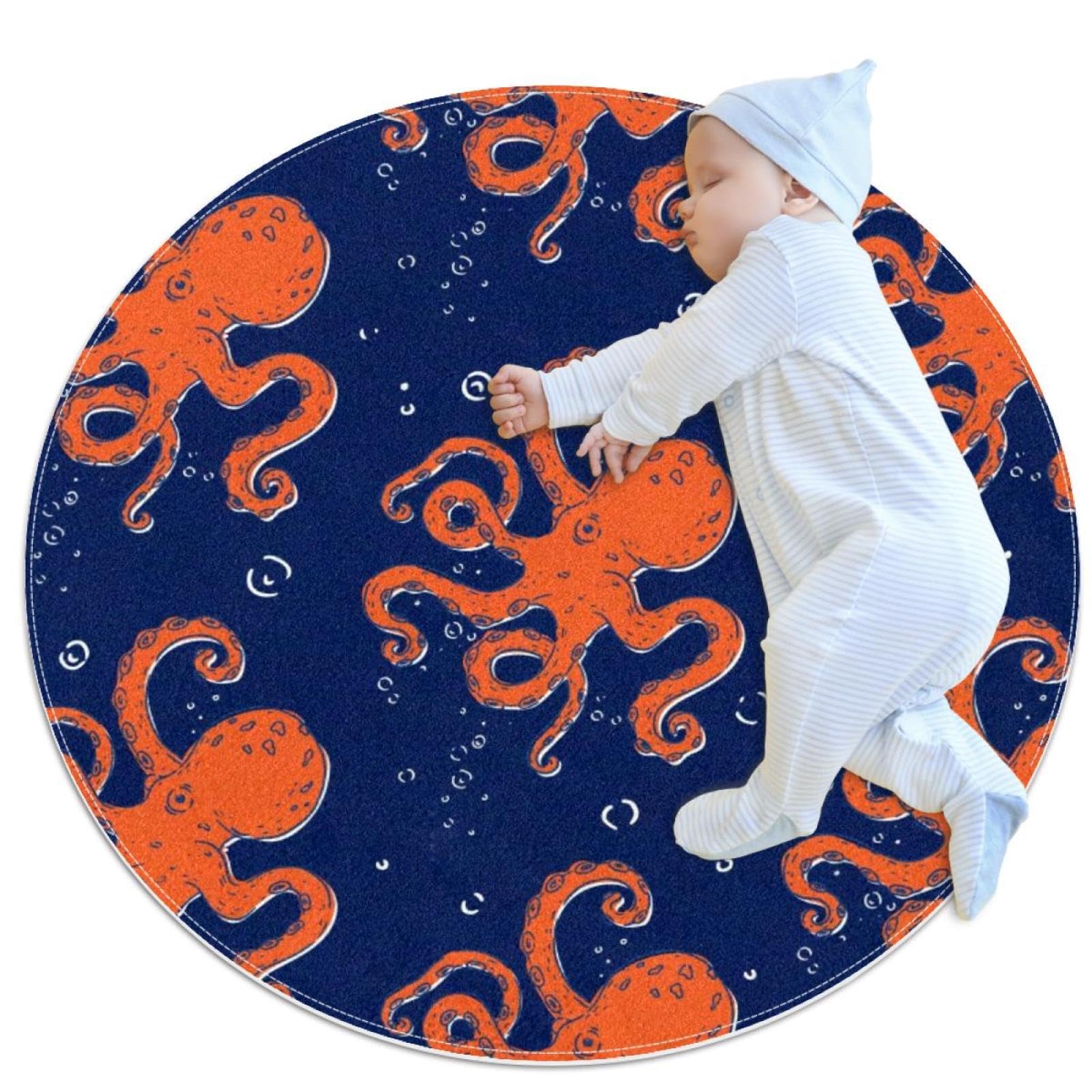 Tapis de salle de bain antidérapant rond motif pieuvre de mer profonde