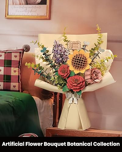 Miniatura 9 de Rompecabezas 3D de madera de ramo de flores modelo kit de construcción para adultos, flores de madera, colección botánica, juguete de construcción,