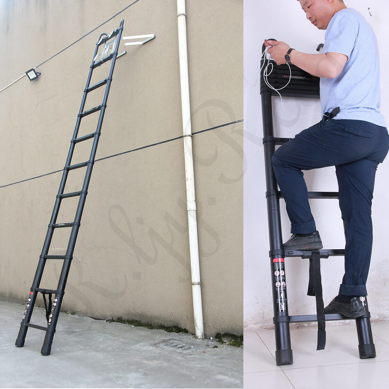 Teleskopleiter mit Haken, 6,2m Alu Klappleiter Aluminium Leiter, Ausziehbar Schiebeleiter, Rutschfester Aluleiter Mehrzweckleiter Ausziehleiter, aus hochwertigem Aluminium, 150kg Tragkraft