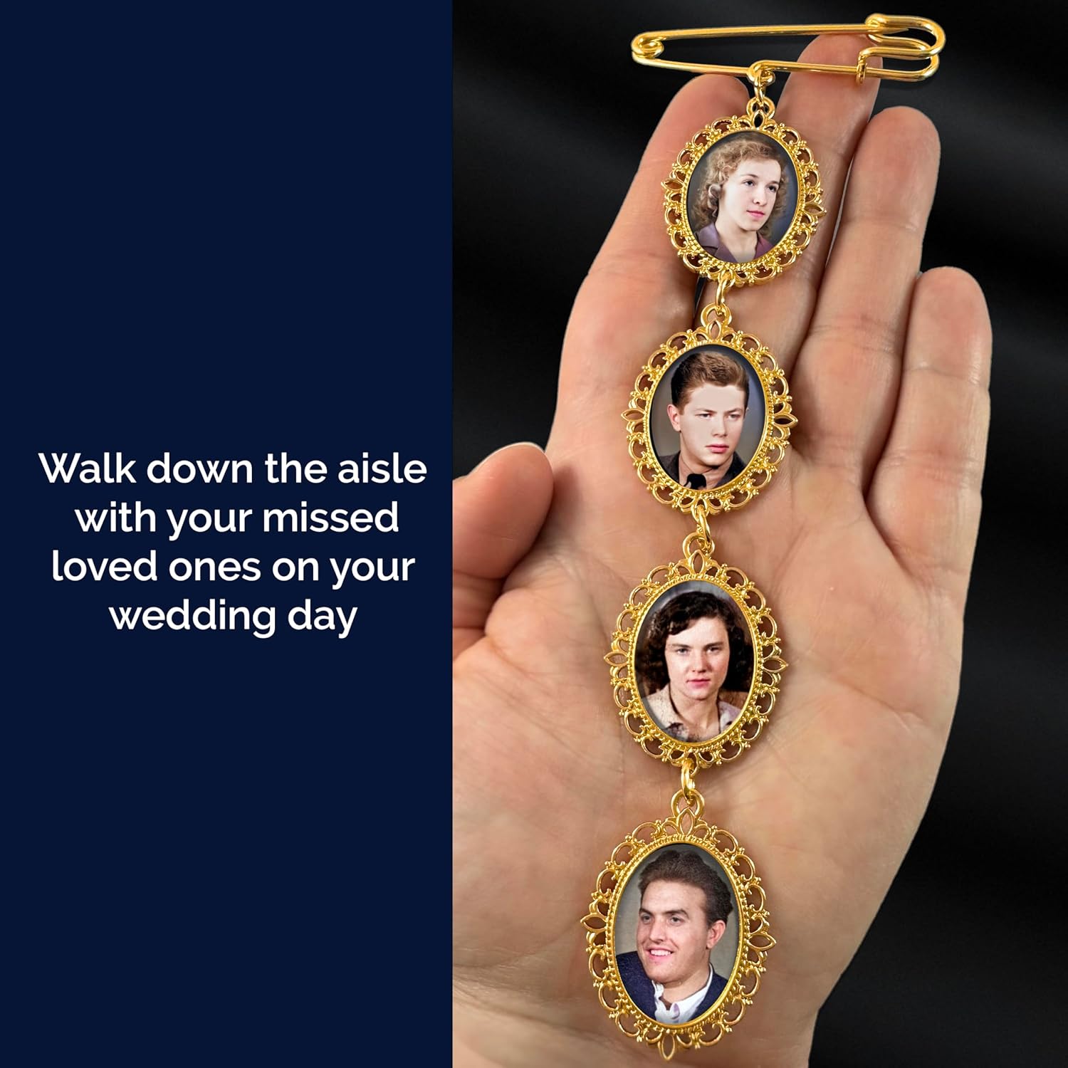 Wedding Bouquet Memorial Remembrance Photo Charm Gold Holds 4 Pictures