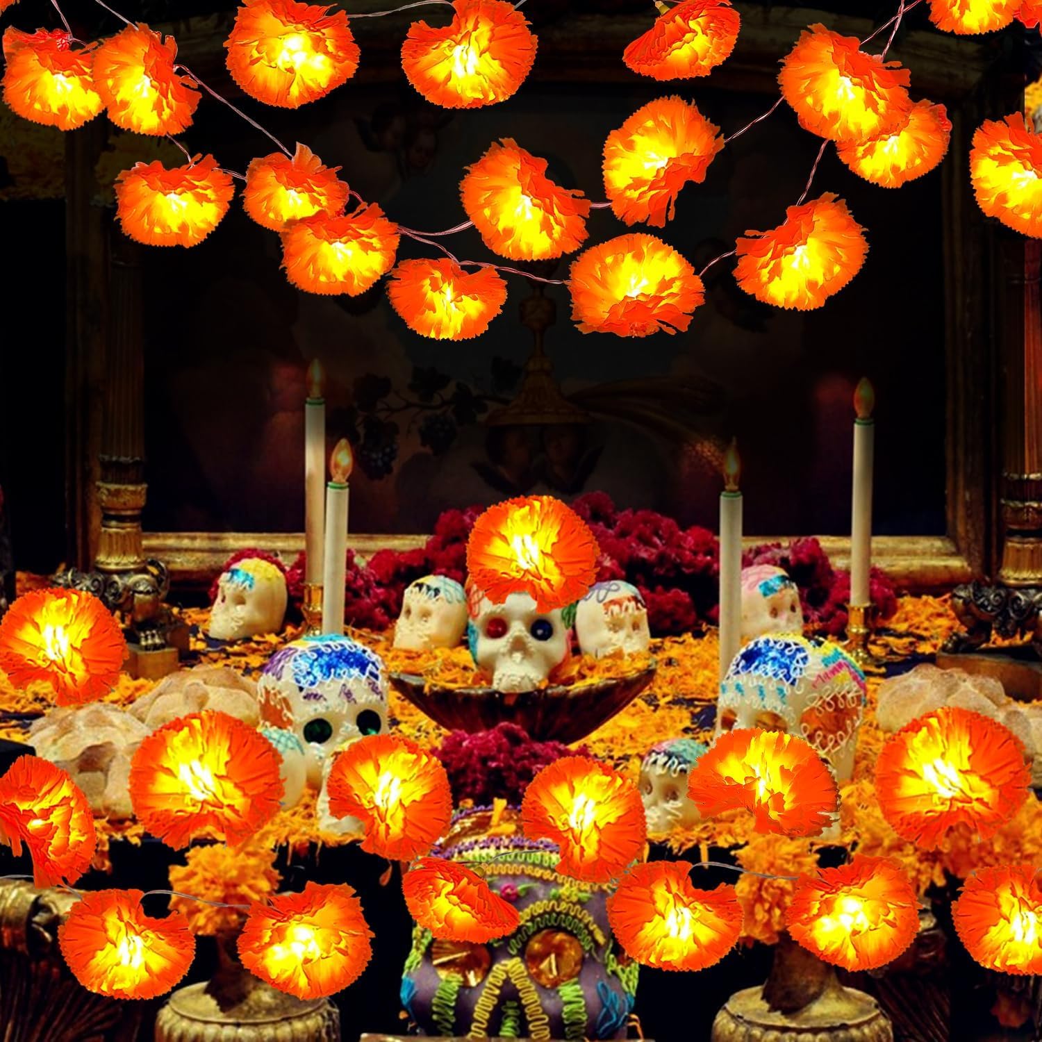 Amazon.com: 3 Pack Lighted Marigold Garland Dia de Los Muertos ...