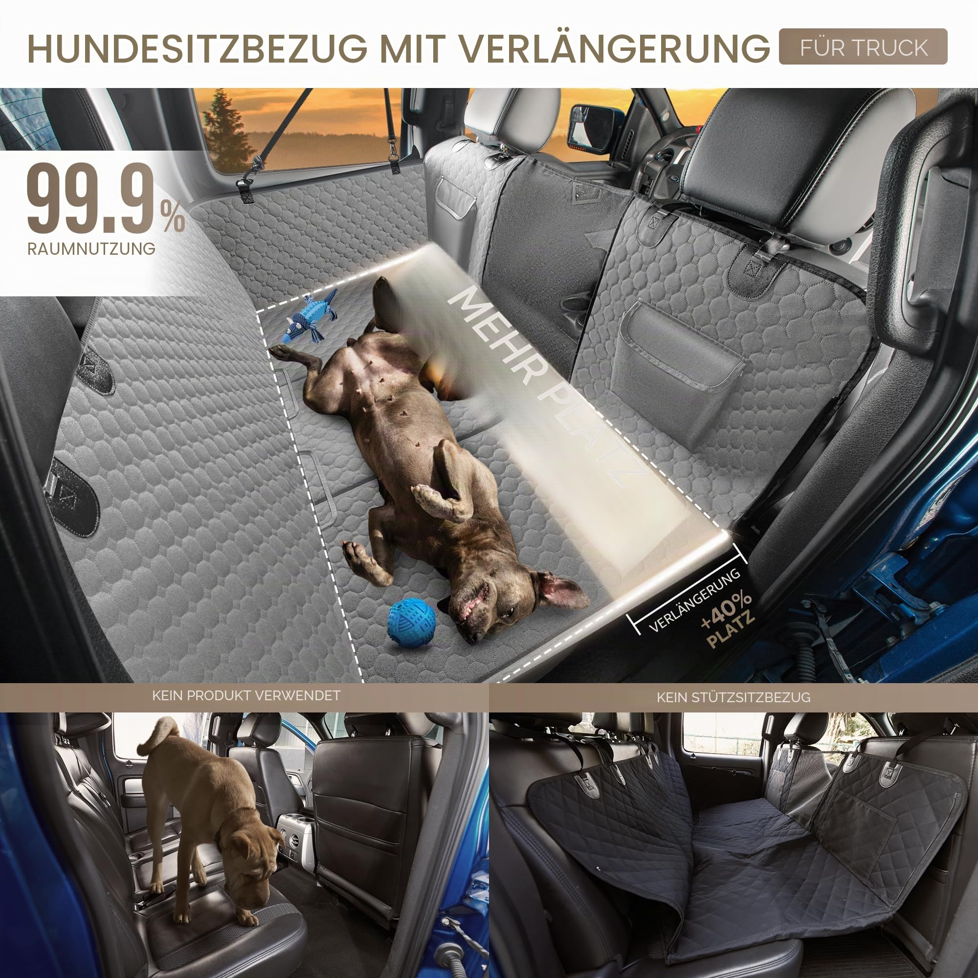 XL LKW-Rücksitzverlängerung für Hunde, große harte Unterseite, Hundeautositzbezug für Rücksitz, robuste Hunde-Auto-Hängematte, wasserdichte Haustier-Sitzbezüge für LKWs, F150, Ram1500 und große SUV