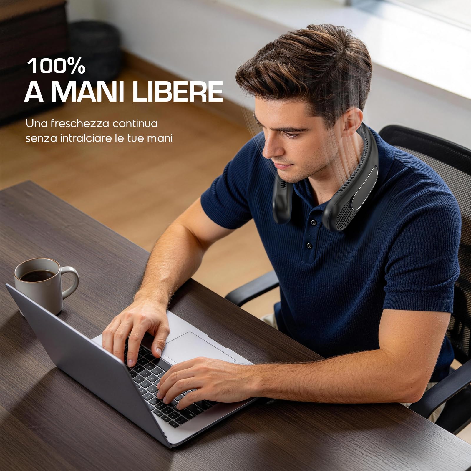 Ventilatore da Collo 6000mAh, Ventilatore Collo Senza Pale Portatile, 4 Velocità, Ricaricabile USB, Lunga Autonomia, per Viaggio, Ufficio ed Esterno (Nero antracite)