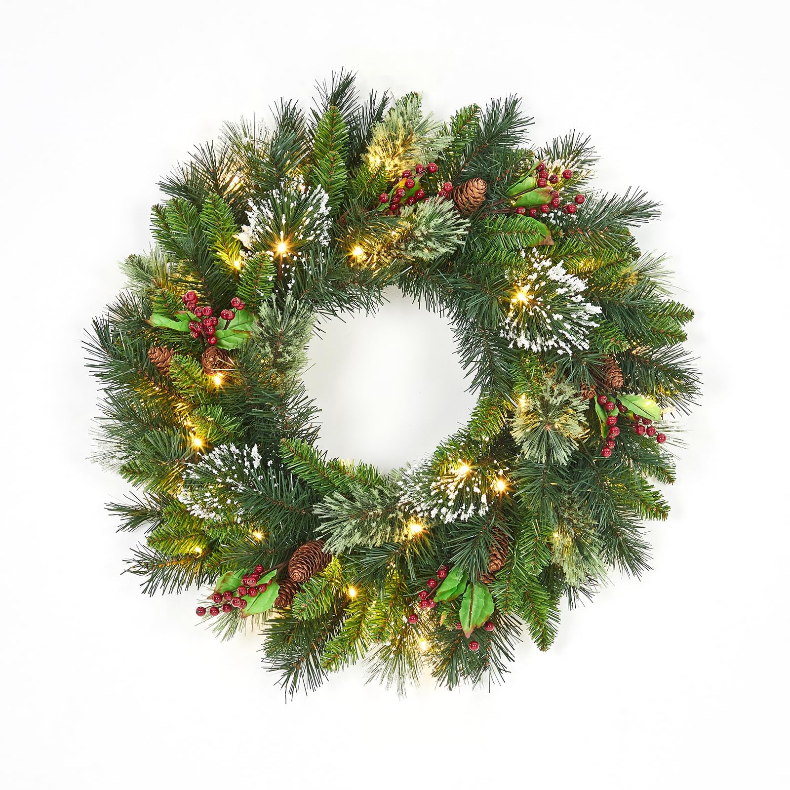 60cm/24 Inch Pre-Lit Christmas Wreath with 50 Warm White LED Lights