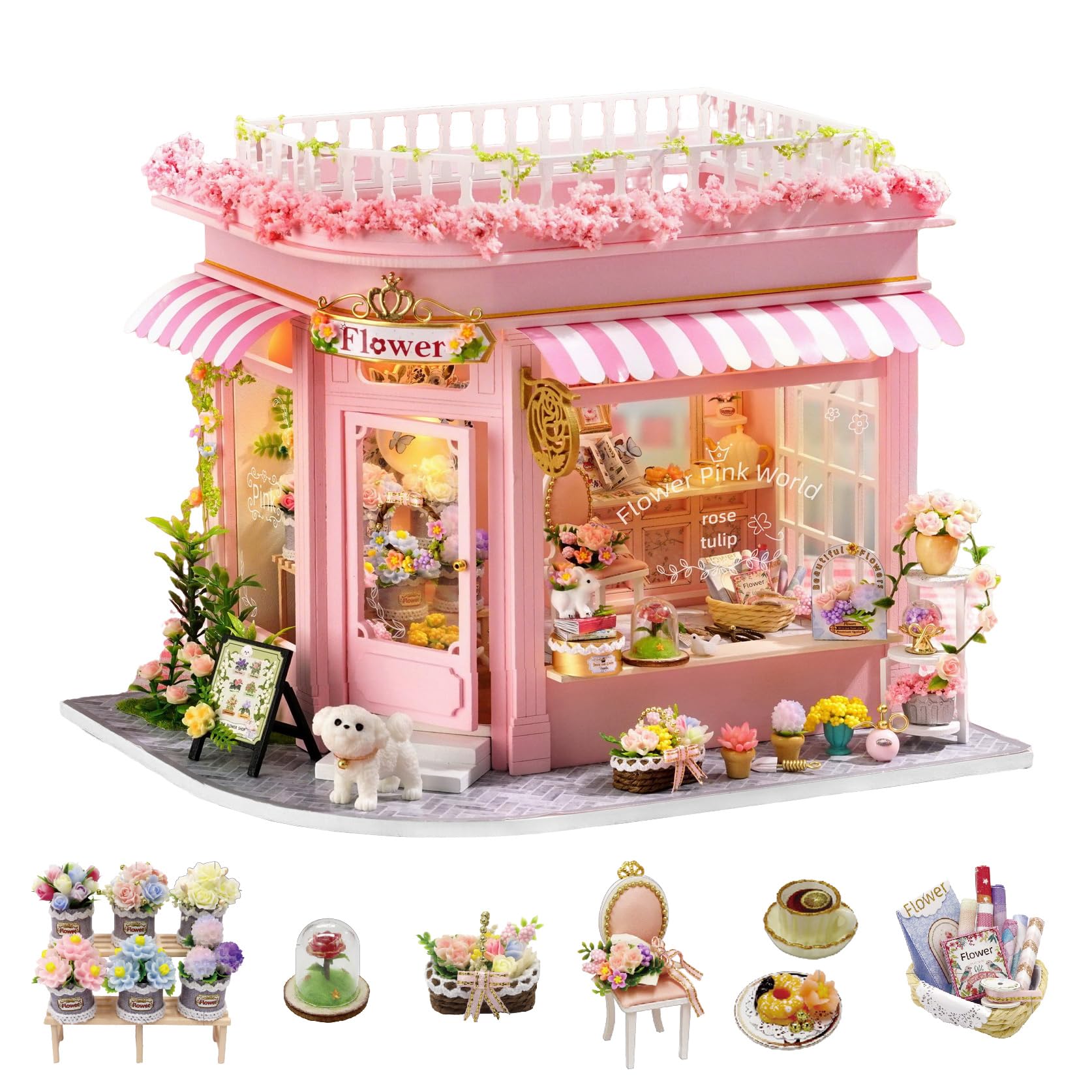 Amazon | CUTEROOM ドールハウス 初心者 木製 ミニチュア ピンクに咲く
