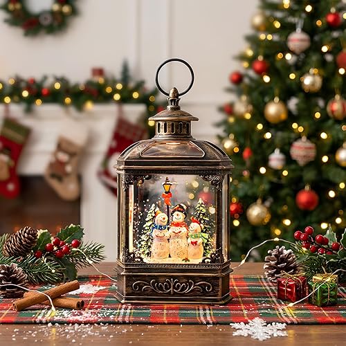 Miniatura 9 de Globo de nieve de Navidad con remolino de muñeco de nieve brillante y coro con música y temporizador, linterna de agua iluminada con USB/pilas para