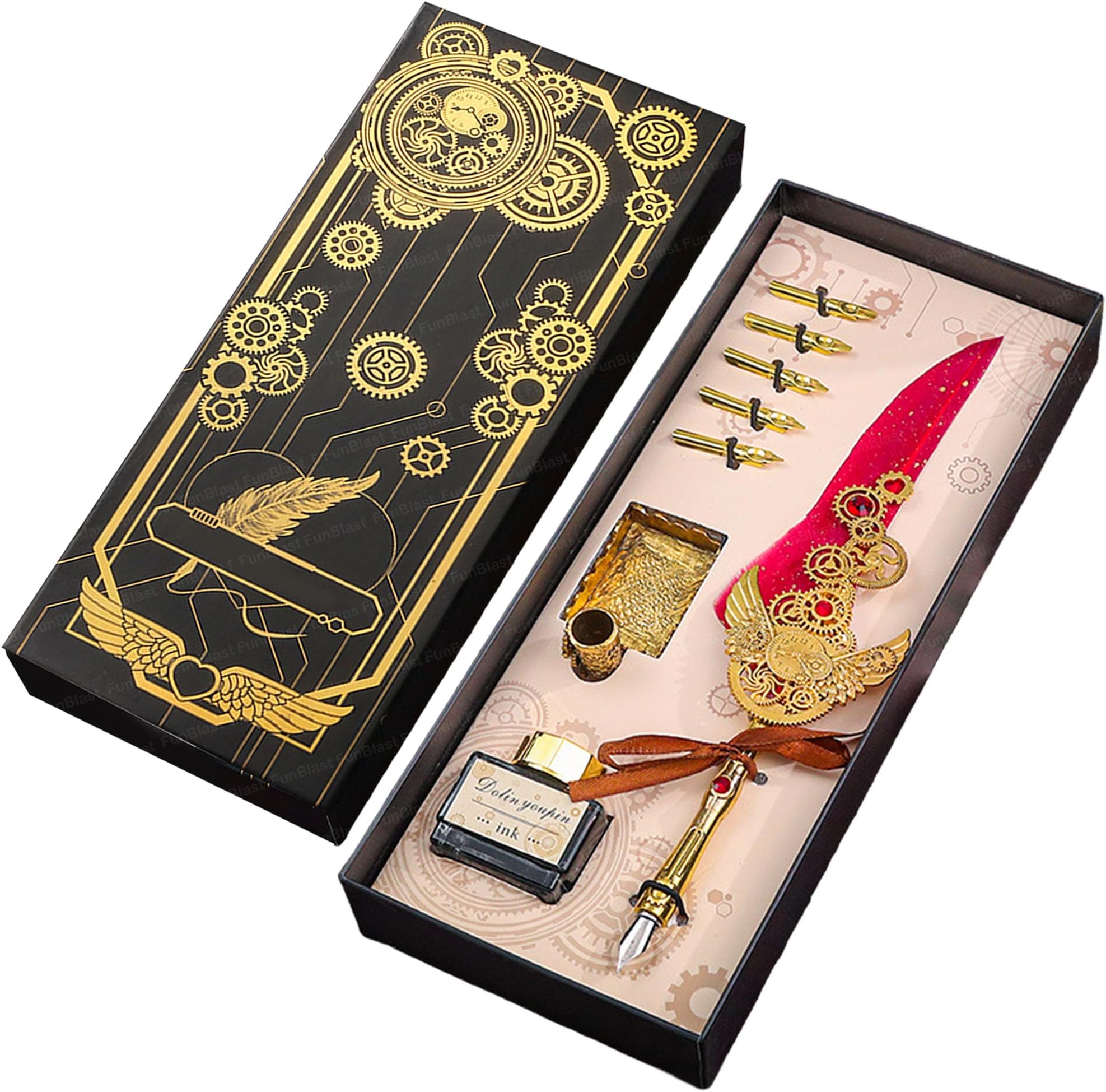 Vintage Federkiel Schreibset - Antikes Kalligraphie Set Mit Tintenfass