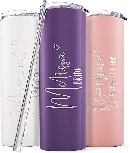 Be Burgundy Set of 3, Personalized Bridesmaids Tumblers with Names & Titles, 8 Colors, Engraved 20 Oz Skinny Tumbler with Straw Set, Bridesmaid disponible en Yaxa Colombia