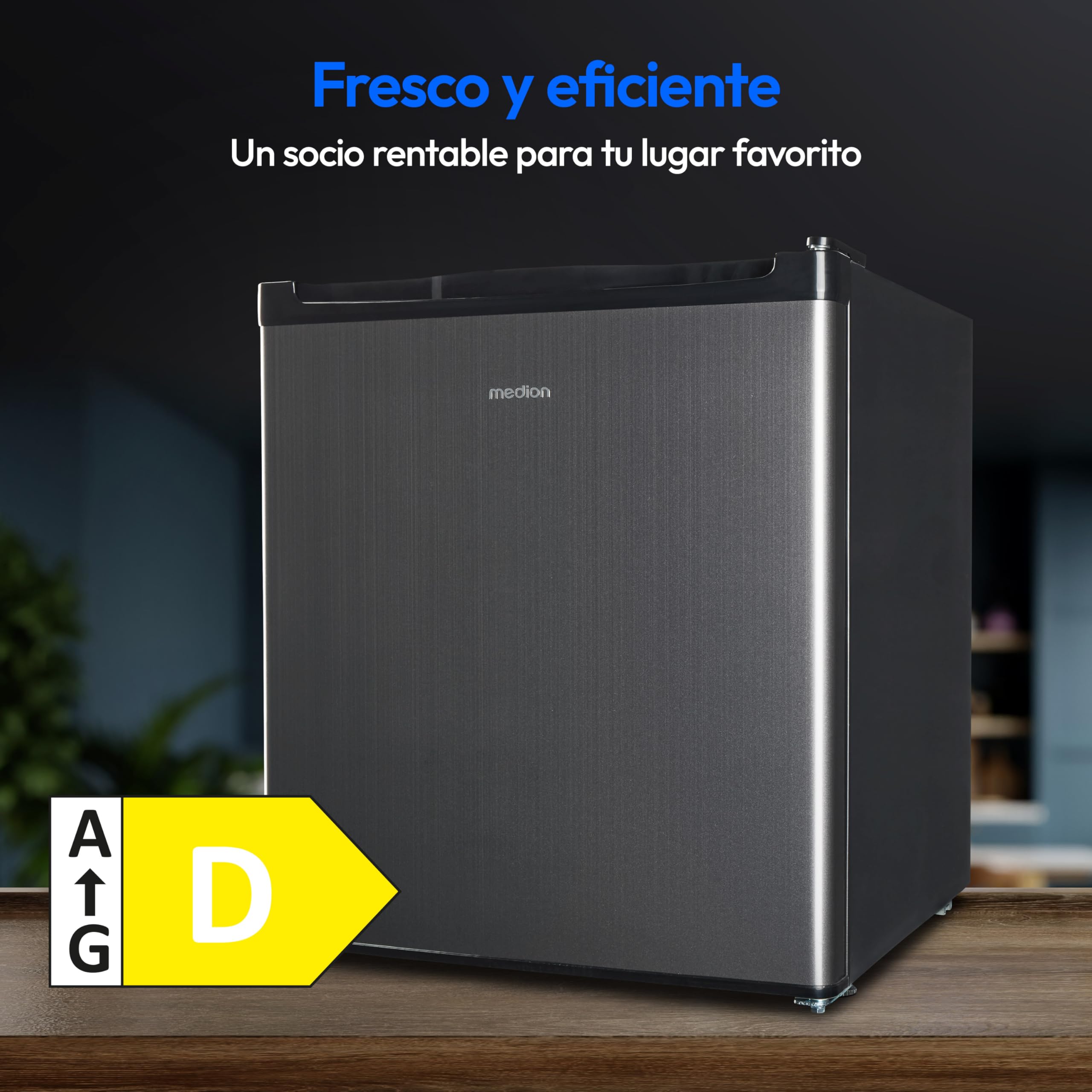 MEDION Mininevera (compartimento para hielo, 41 litros de capacidad, pequeña, patas regulables en altura, para bebidas heladas, bisagra de puerta intercambiable, MD37724)