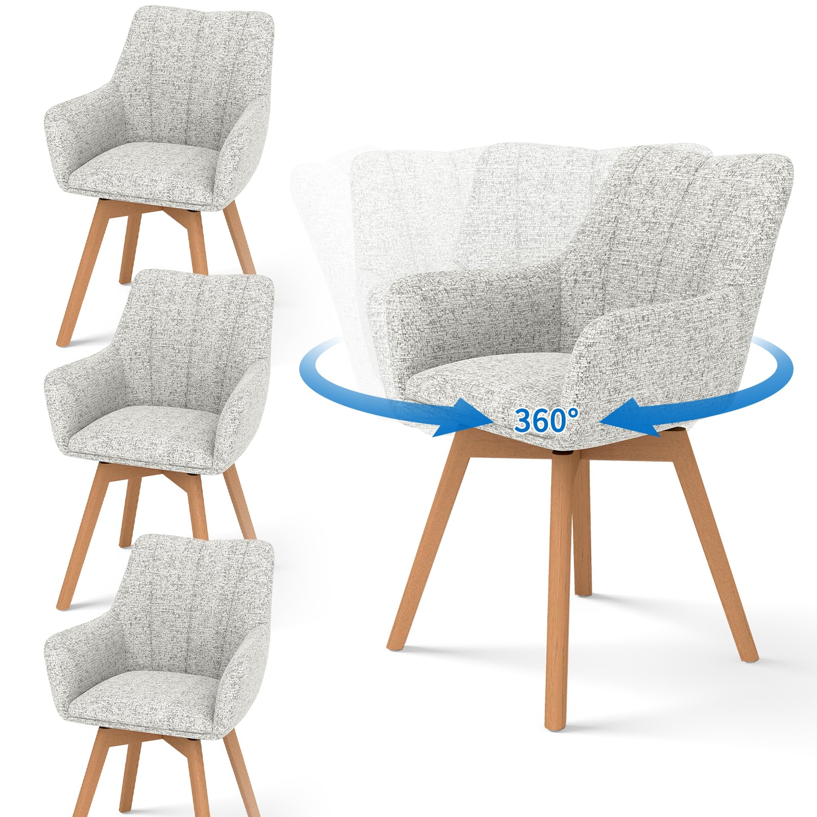 WAFTING Esszimmerstühle 4er Set Drehbar 360° mit Holzbeinen, Beige