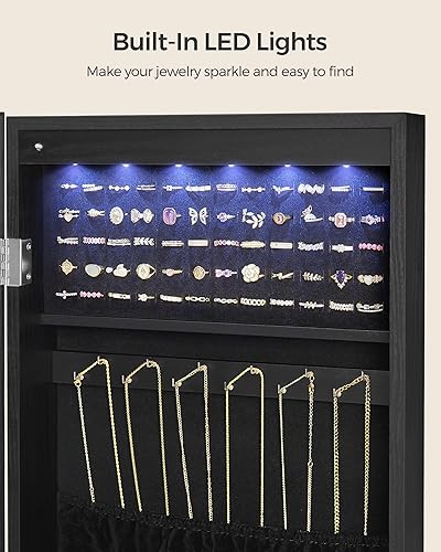 Miniatura 6 de SONGMICS Gabinete colgante de joyería, gabinete montado en la pared con luces interiores LED, organizador de joyas montado en la puerta, espejo de