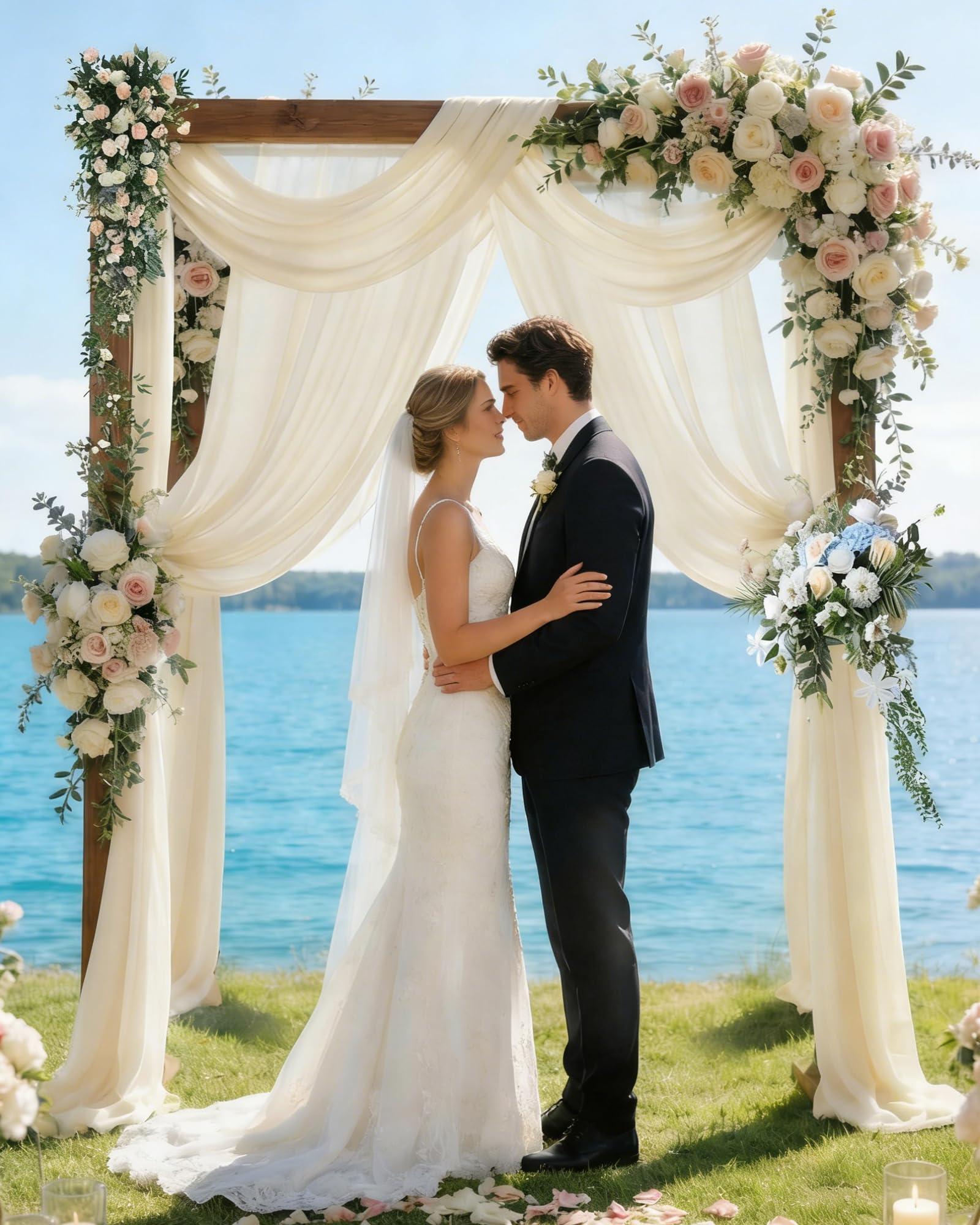 ugaxhome 75x600cm Hochzeit Vorhang Chiffon-Stoff Hochzeitsbogen Traubogen Vorhang Querbehang Hochzeits Hintergrund Volant Vorhäng Hängender Effekt für Hochzeit