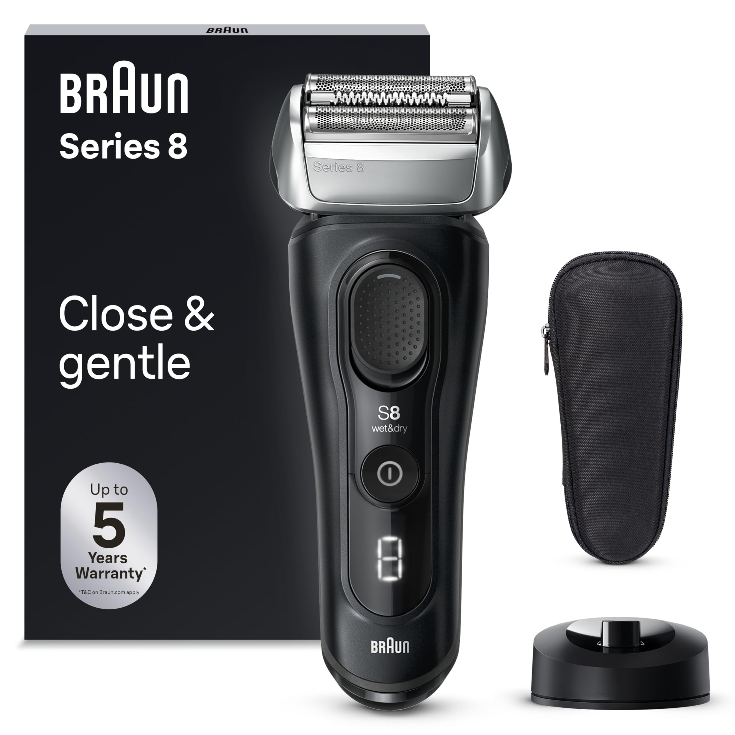 Braun Series 8 Afeitadora Eléctrica Hombre, Máquina de Afeitar Barba, Base De Carga, Afeitadora Eléctrica En Seco Y En Mojado, 8510s, Negro