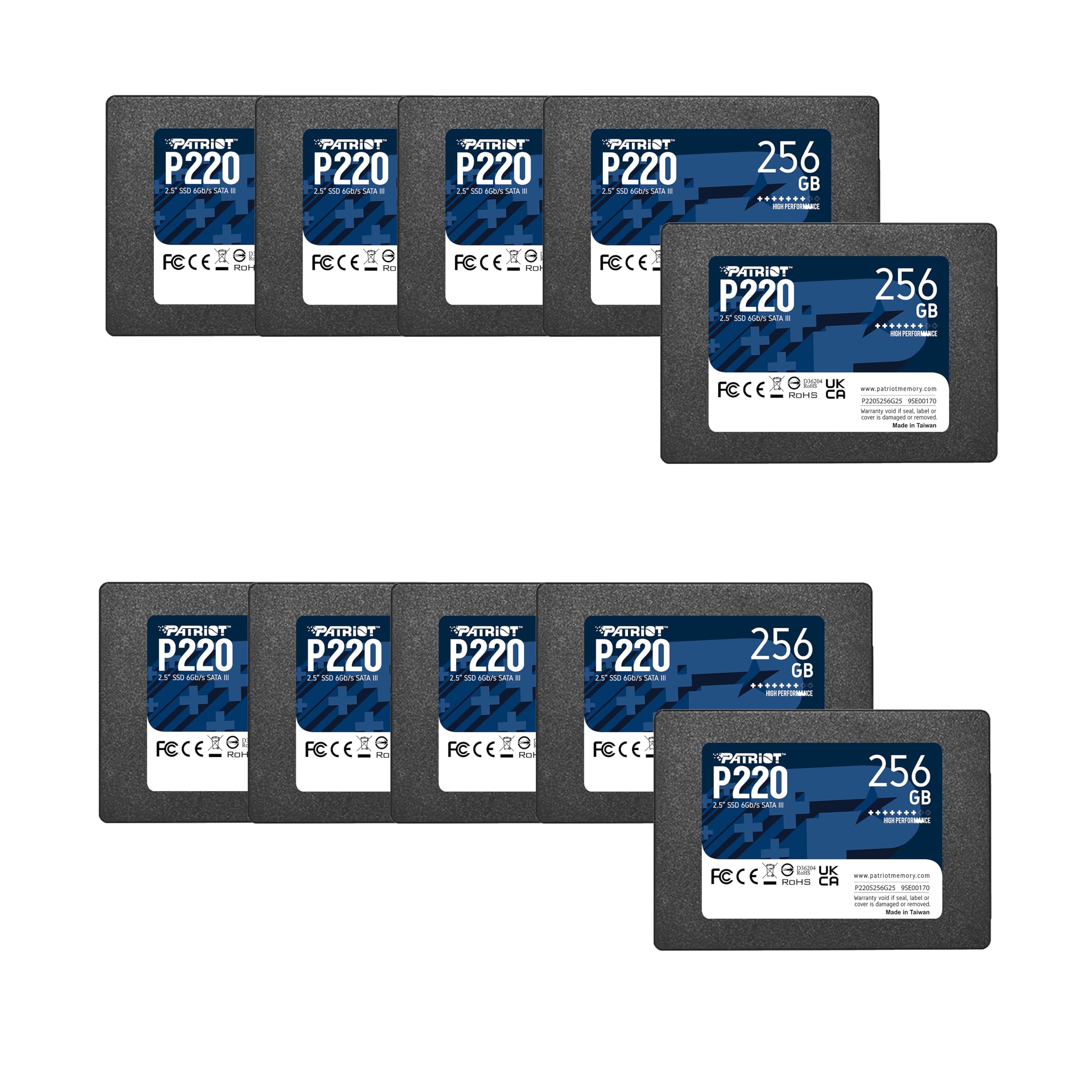 Patriot Memory P220 256GB Internal SSD - SATA 3 2.5" - Solid State Drive Retail 10 Pack - P220S256G2510