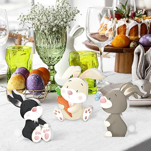 Miniatura 7 de 3 piezas de decoración de conejo de Pascua para decoración de bandeja escalonada de conejo letreros de madera de mesa de conejo casa de campo