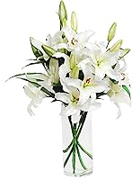 Vista 1 de Ramo de lirio blanco (8 tallos) - Con jarrón