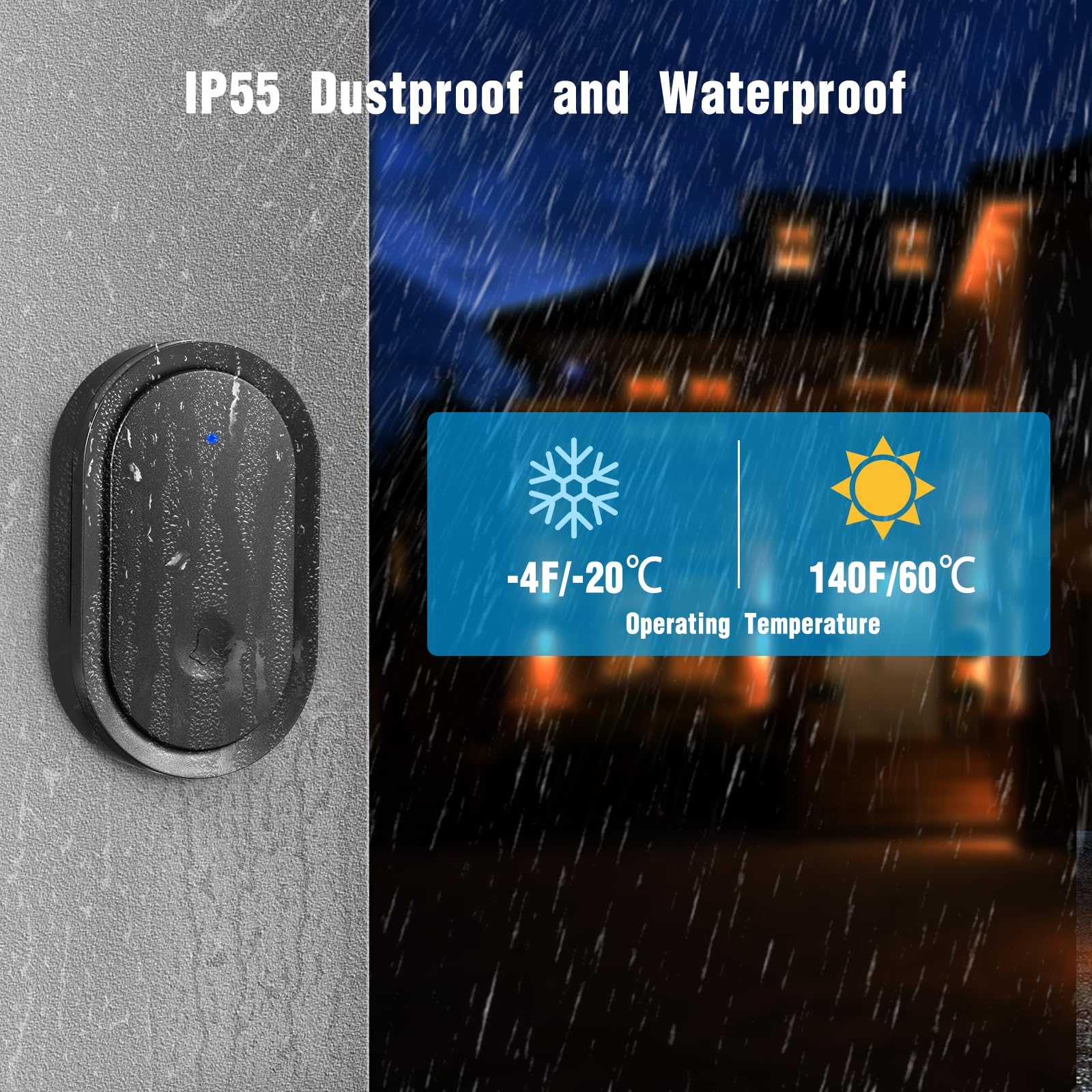 Brencco Campanello Senza Fili da Esterno, IP55 Citofono Senza Fili da Esterno, 300M Campanello Wireless, Ricevitore da Interno con 5 Volumi Regolabili, 60 Suonerie, Nero