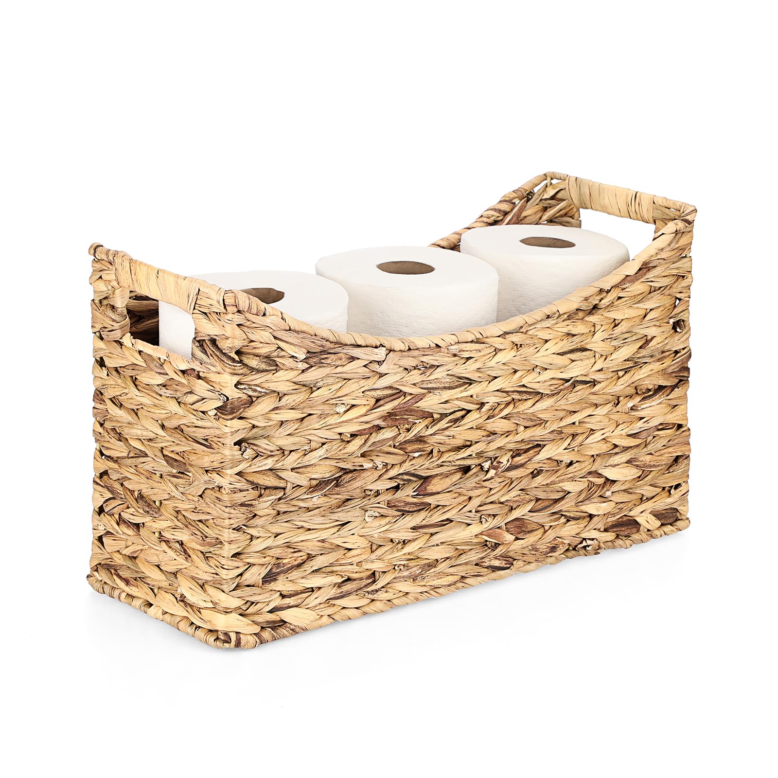 BSTKEY Natural Water Hyacinth Storage Basket For Bathroom Toilet Tank Woven Toilet Paper Holder Napkin Organizer Rectangular Storage Tray With Handles (43 X 16 X 5 Cm